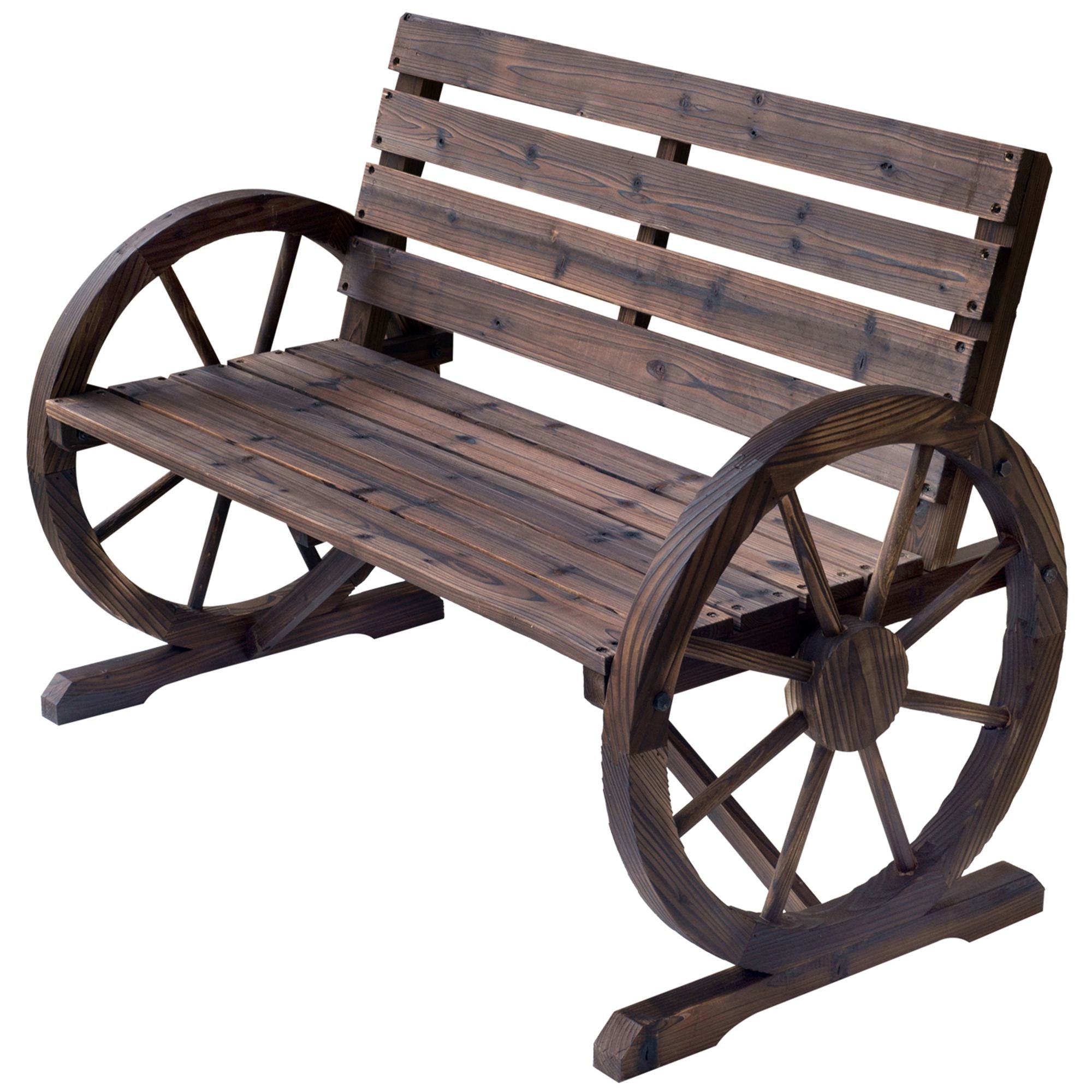 Outsunny Rustic Wagon Wheel 2-Person Garden Bench, Carbonized