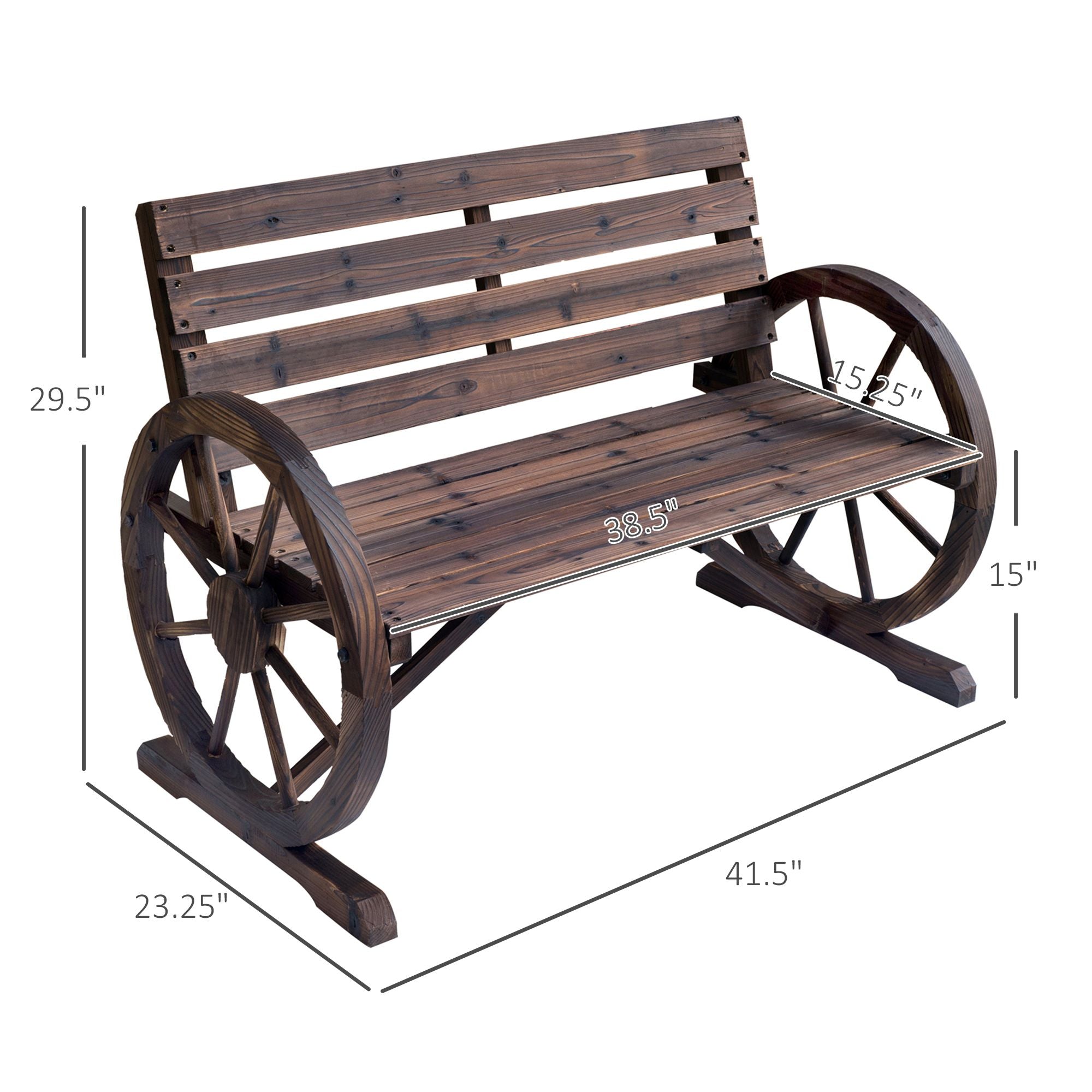 Outsunny Rustic Wagon Wheel 2-Person Garden Bench, Carbonized