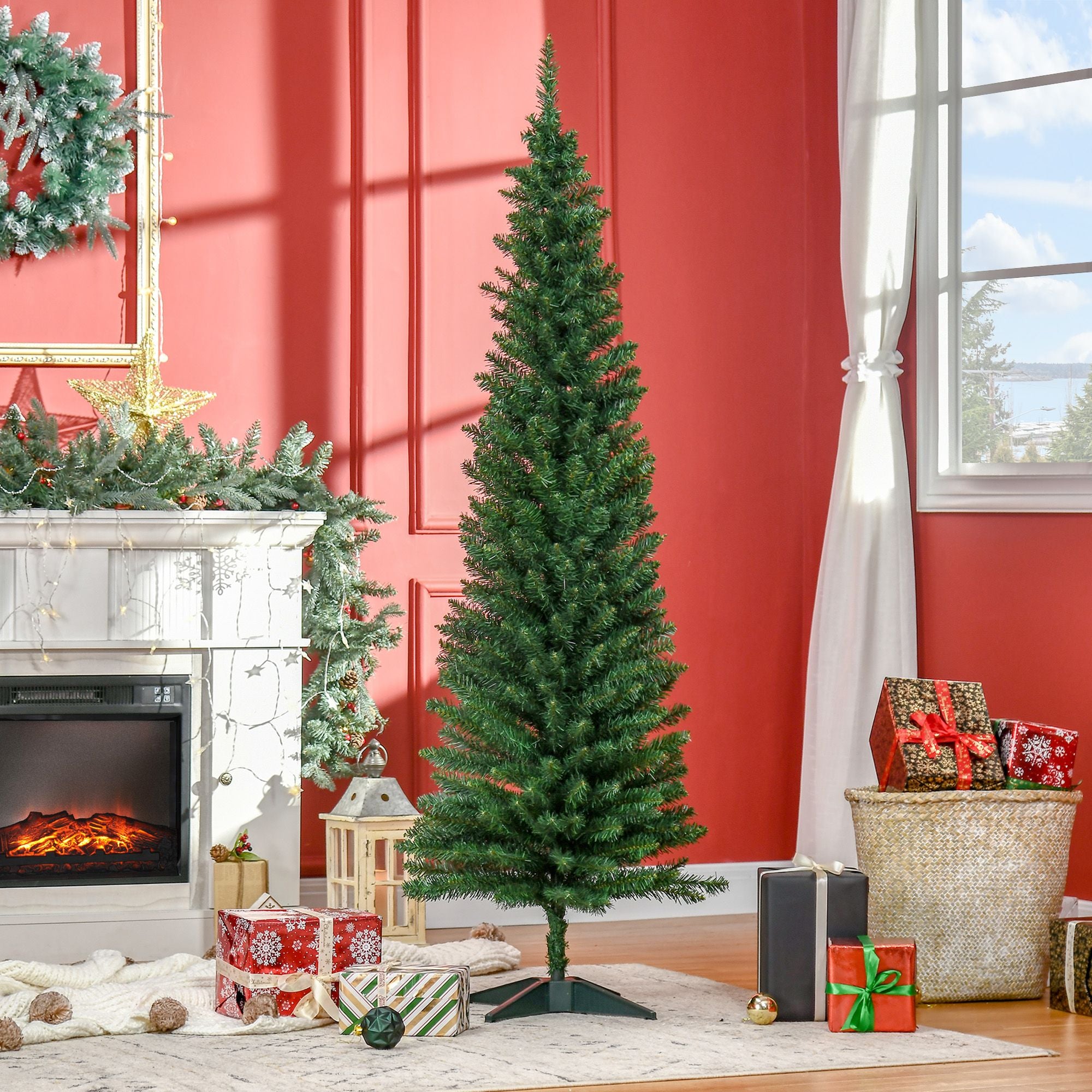 HOMCOM 6 ft Slim Pencil Artificial Christmas Tree, Unlit