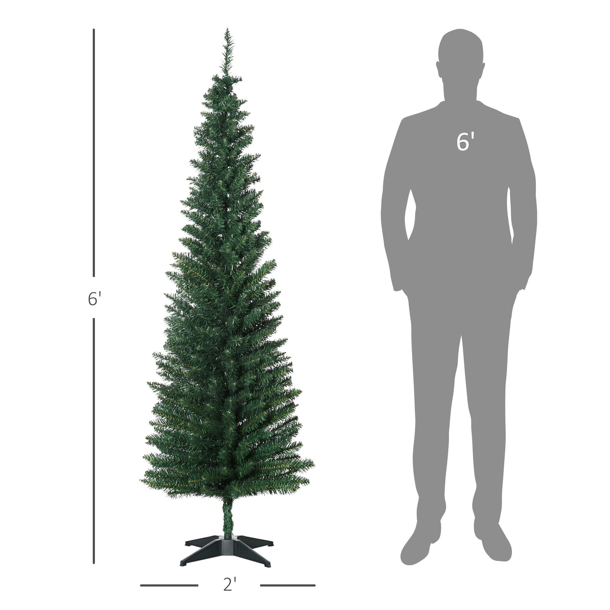 HOMCOM 6 ft Slim Pencil Artificial Christmas Tree, Unlit