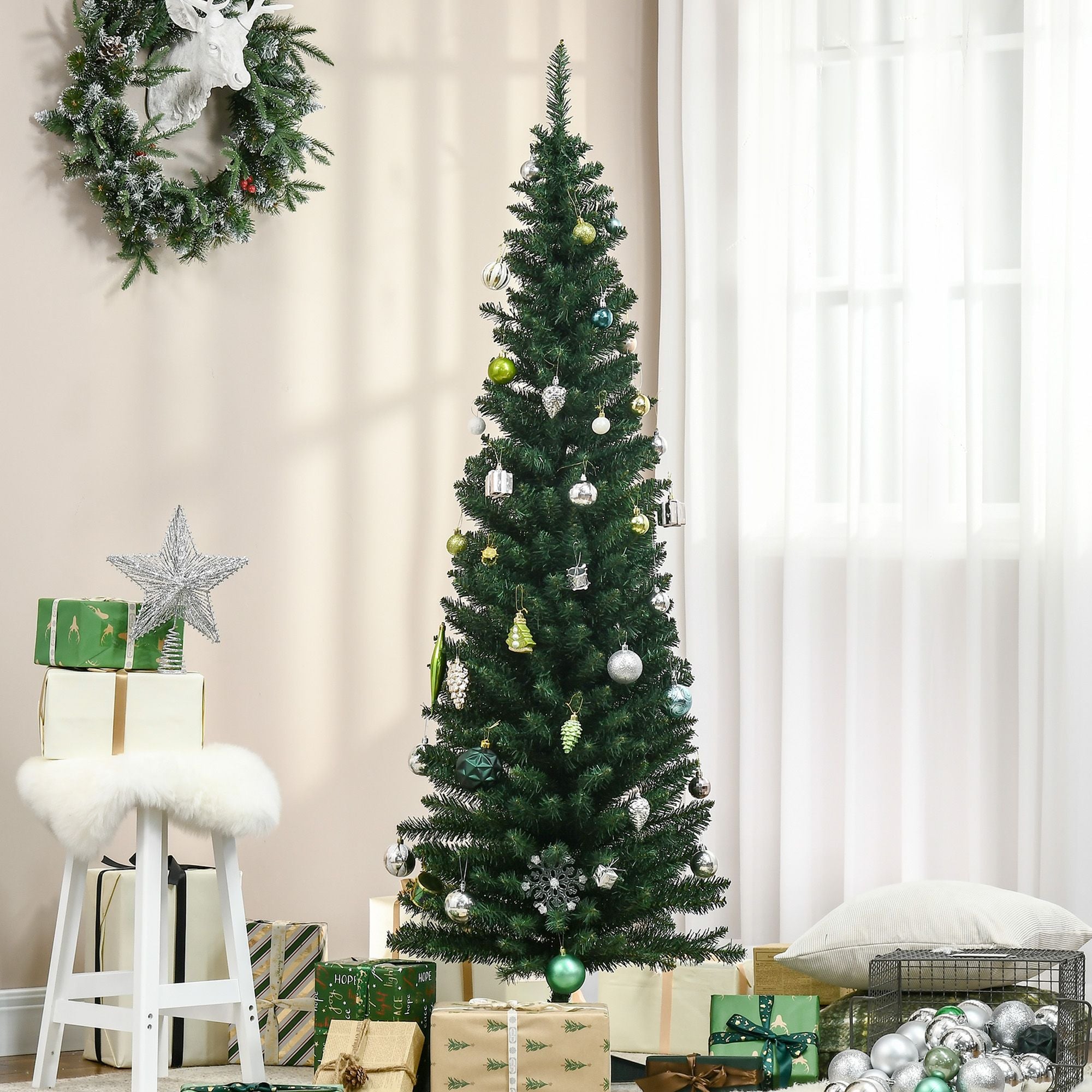 HOMCOM 6 ft Slim Pencil Artificial Christmas Tree, Unlit