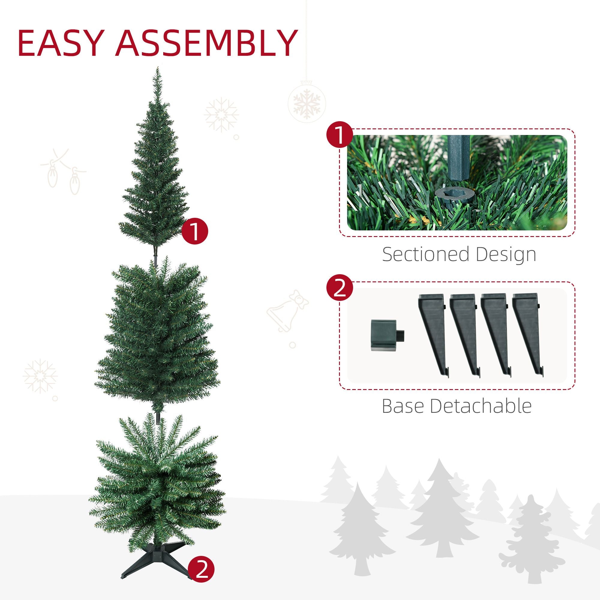 HOMCOM 6 ft Slim Pencil Artificial Christmas Tree, Unlit
