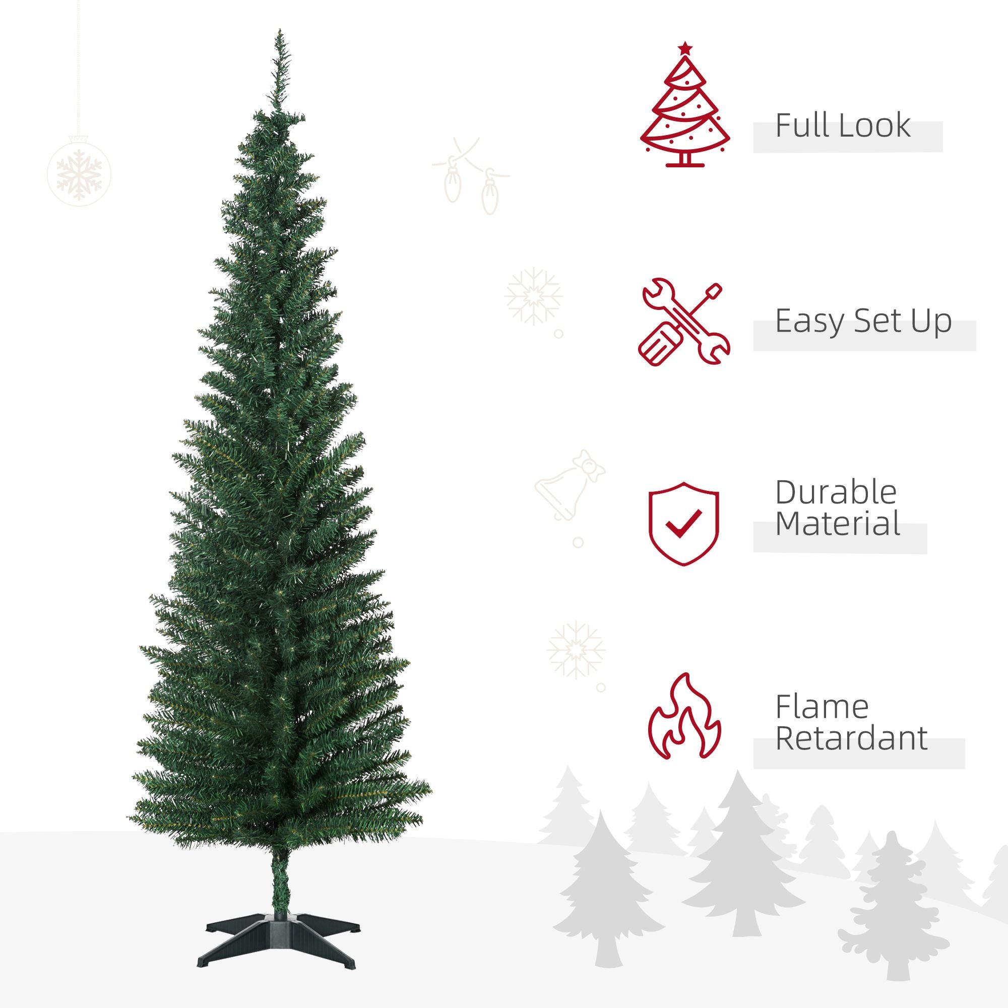 HOMCOM 6 ft Slim Pencil Artificial Christmas Tree, Unlit
