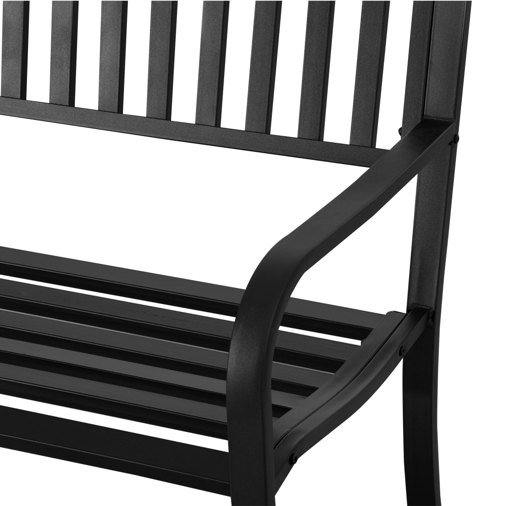 Outsunny 2-Person Metal Patio Bench with Slatted Seat, Black