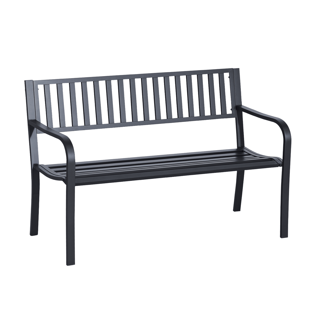 Outsunny 2-Person Metal Patio Bench with Slatted Seat, Black
