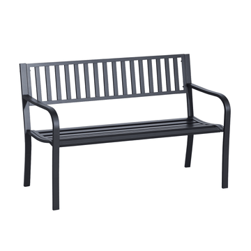 Outsunny 2-Person Metal Patio Bench with Slatted Seat, Black
