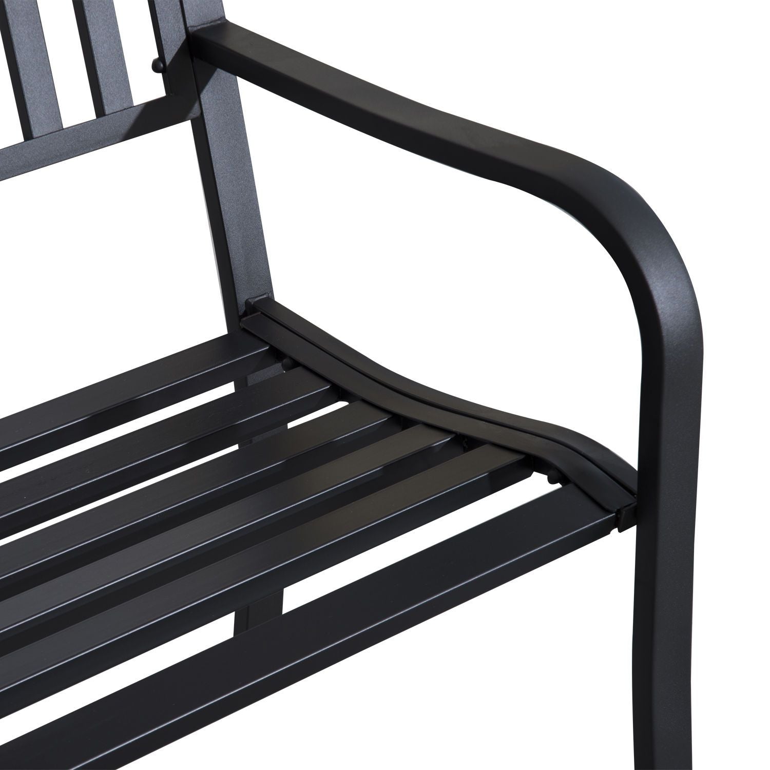 Outsunny 2-Person Metal Patio Bench with Slatted Seat, Black