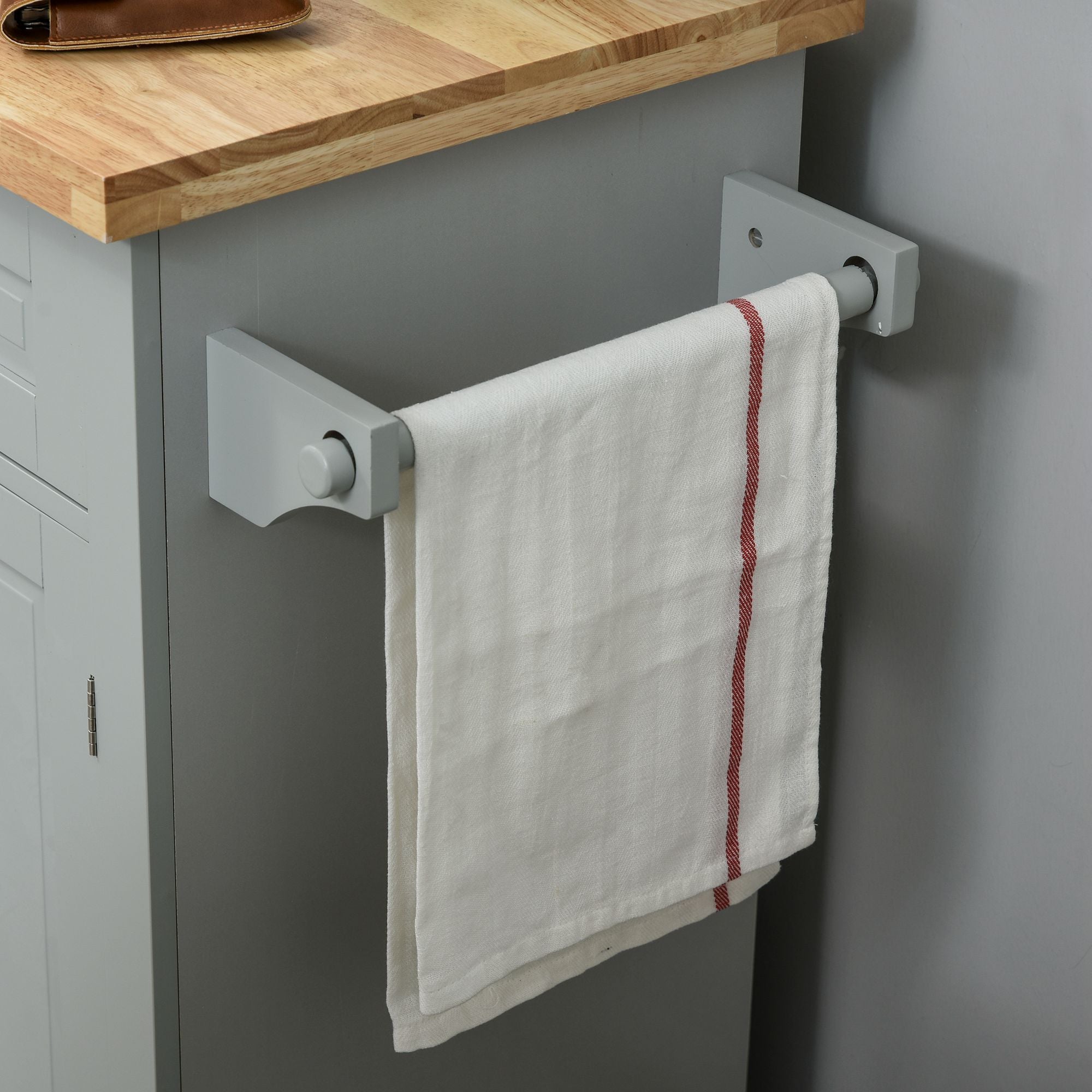 HOMCOM Rolling Kitchen Island Cart with Rubber Wood Top, Gray