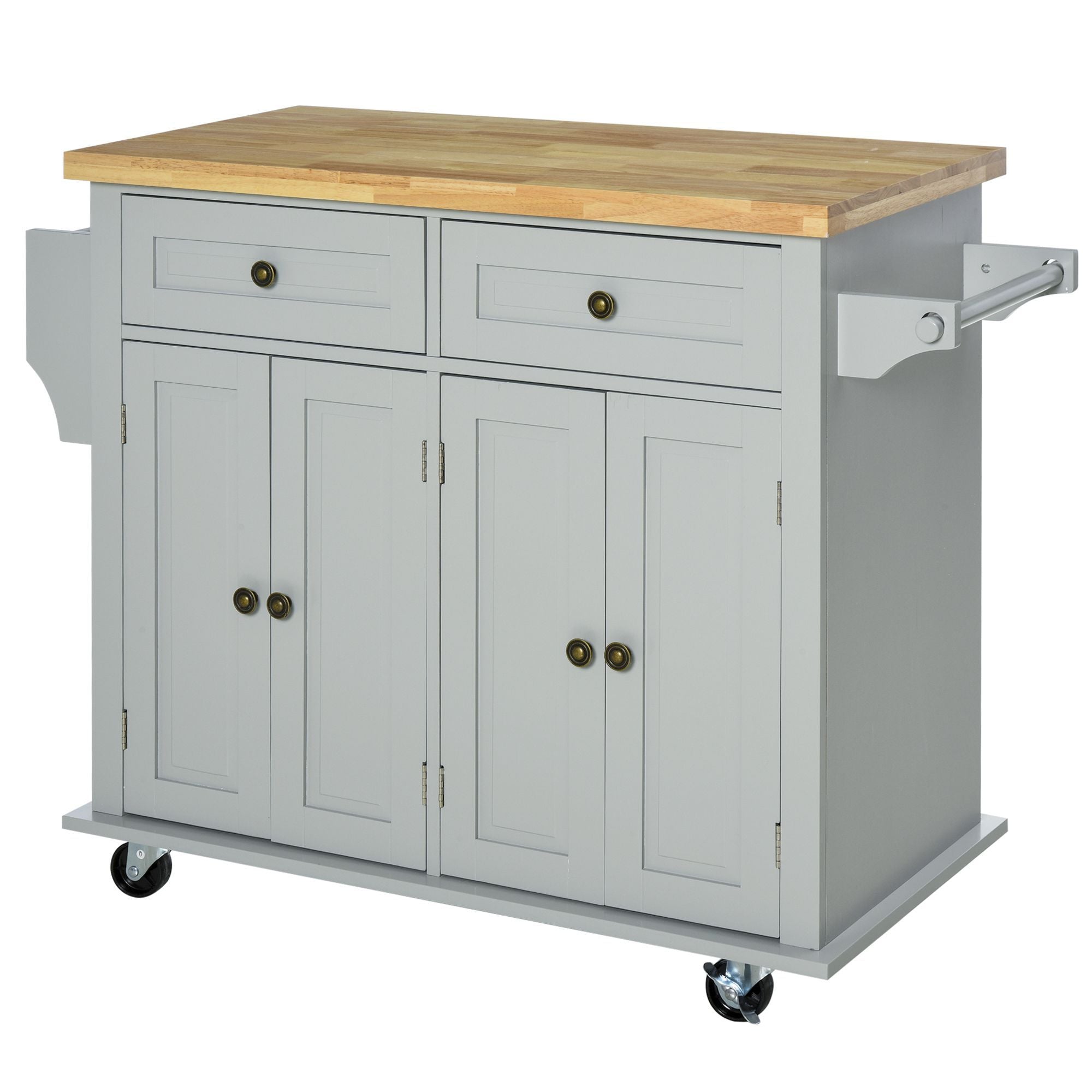 HOMCOM Rolling Kitchen Island Cart with Rubber Wood Top, Gray