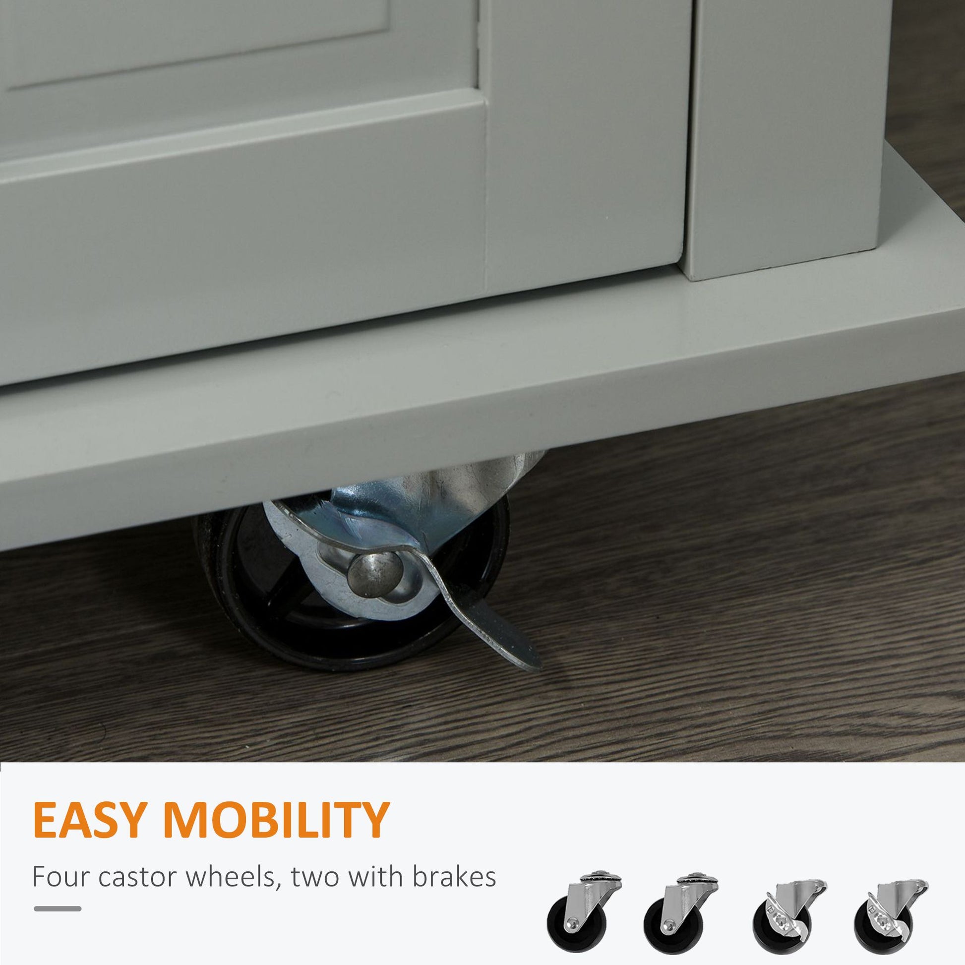 HOMCOM Rolling Kitchen Island Cart with Rubber Wood Top, Gray