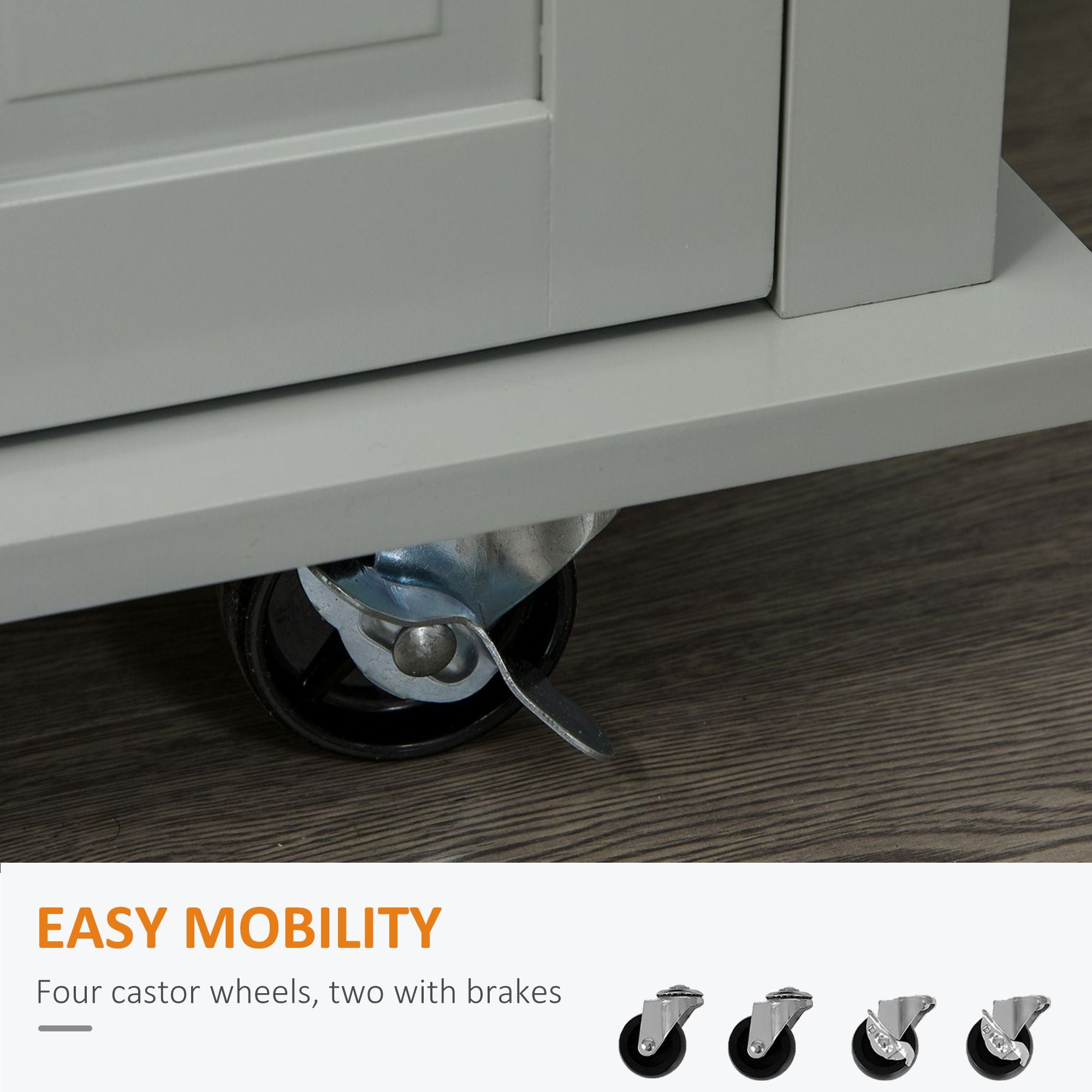 HOMCOM Rolling Kitchen Island Cart with Rubber Wood Top, Gray