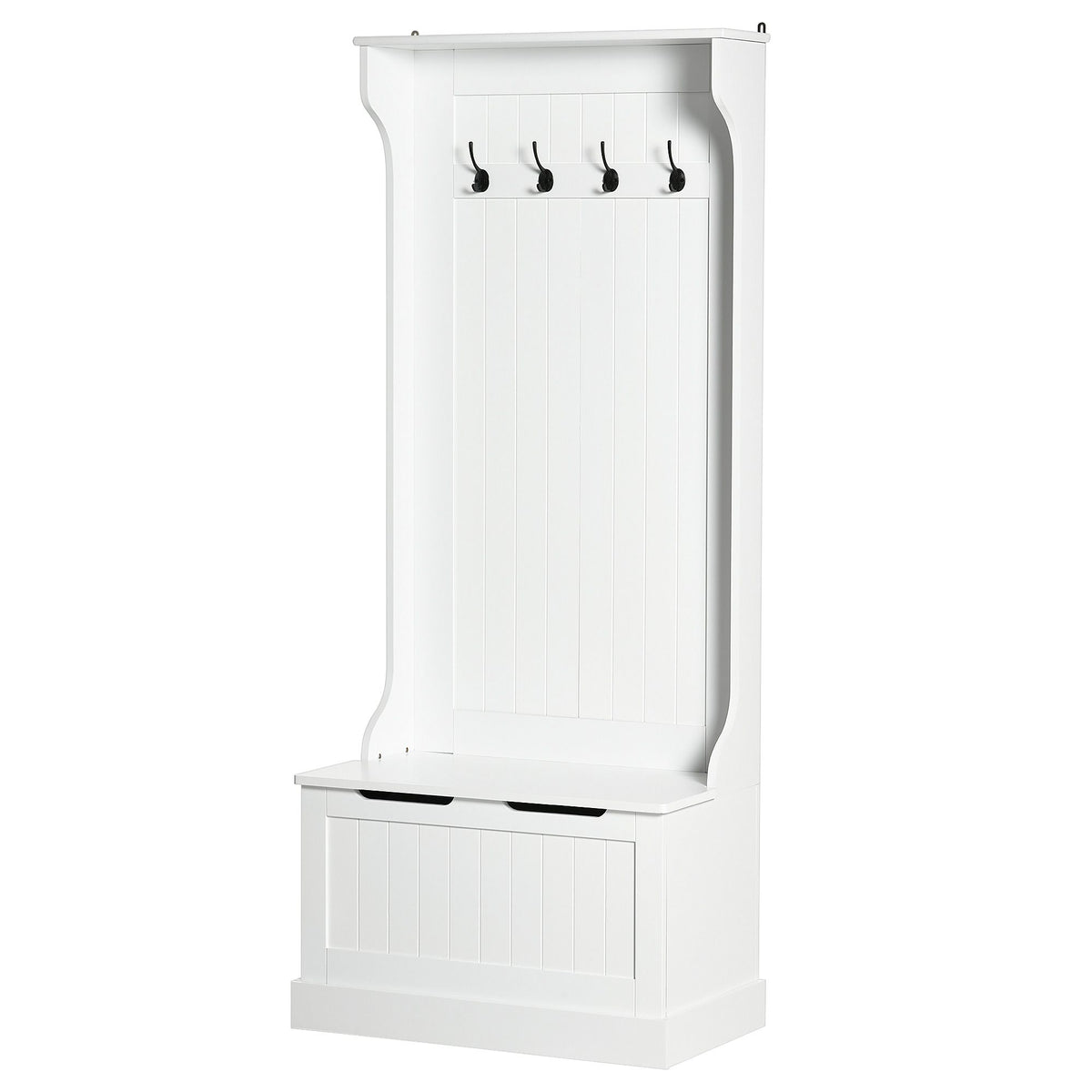 Entryway Hall Tree with Coat Rack, Sitting Bench, Storage, and Hooks, Mudroom Bench, White - product view 11
