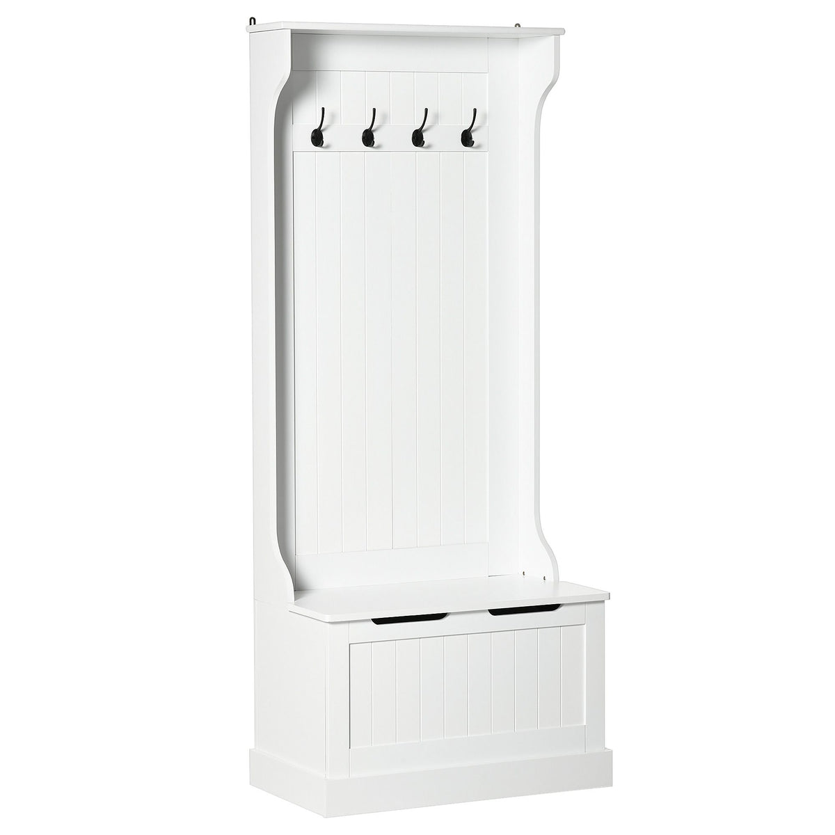 Entryway Hall Tree with Coat Rack, Sitting Bench, Storage, and Hooks, Mudroom Bench, White