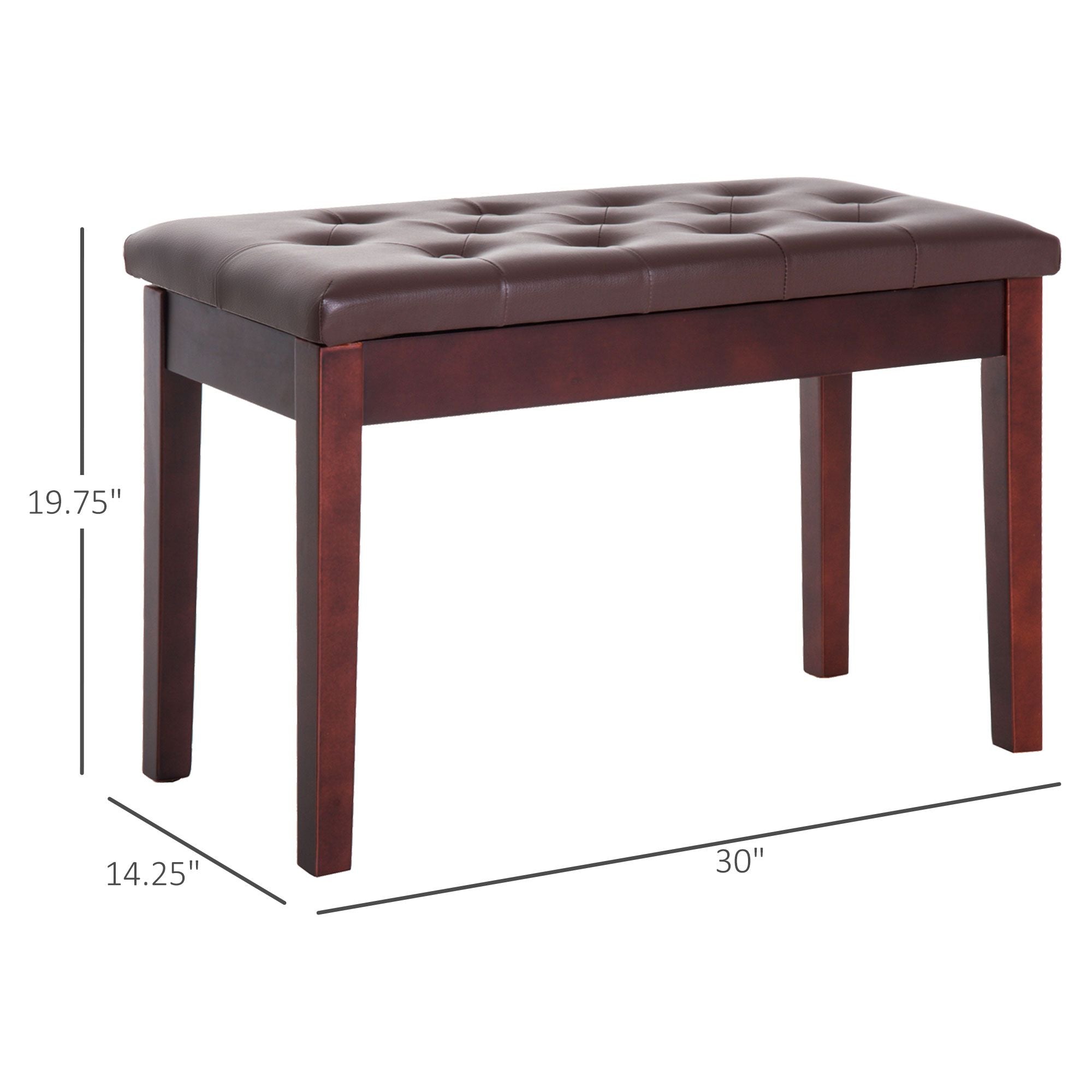 HOMCOM 2-Person Padded Piano Bench with Storage, Brown
