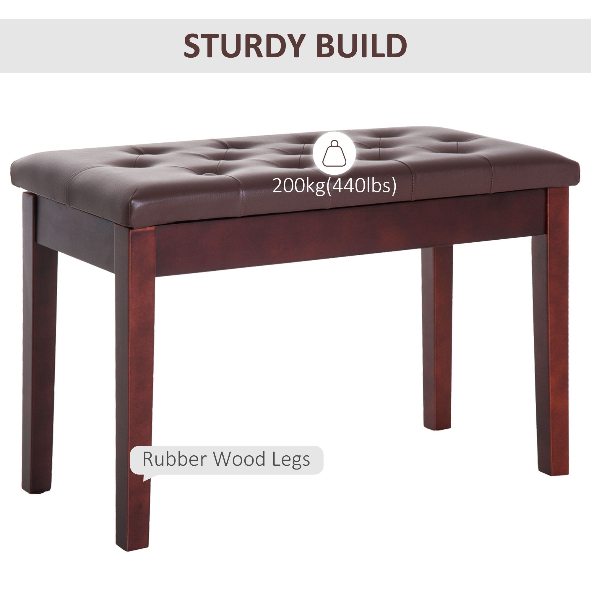 HOMCOM 2-Person Padded Piano Bench with Storage, Brown