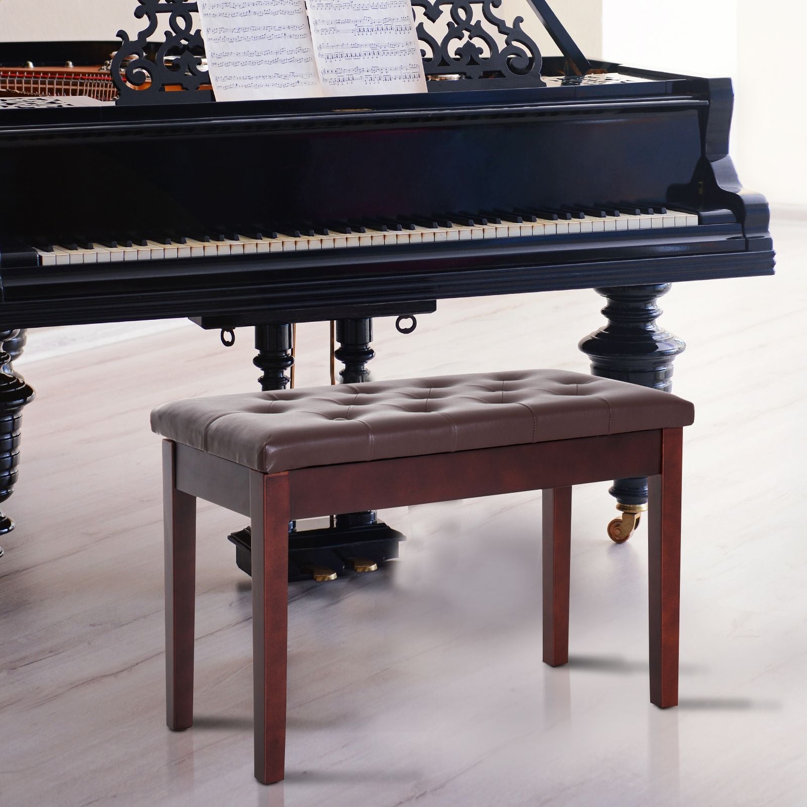 HOMCOM 2-Person Padded Piano Bench with Storage, Brown