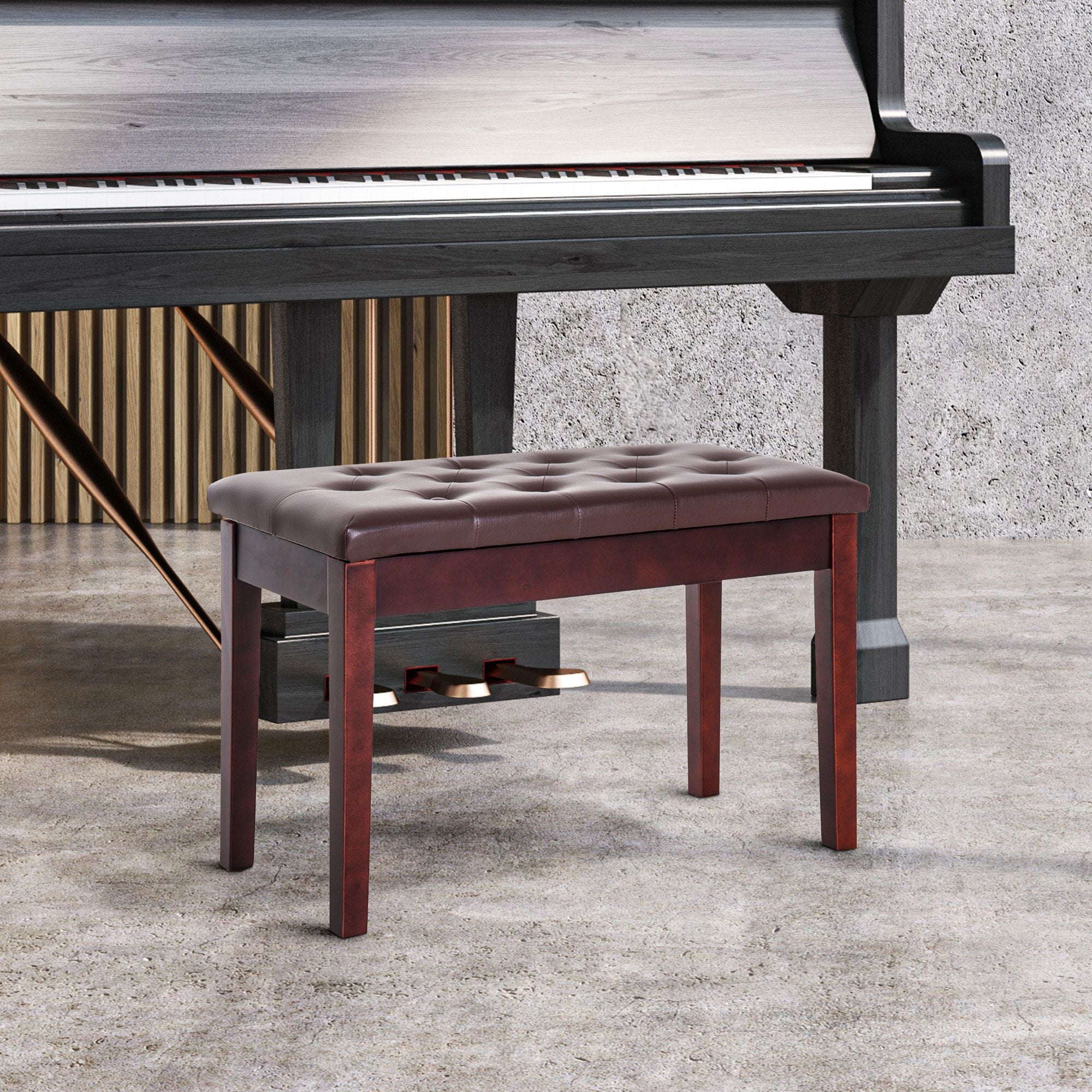 HOMCOM 2-Person Padded Piano Bench with Storage, Brown