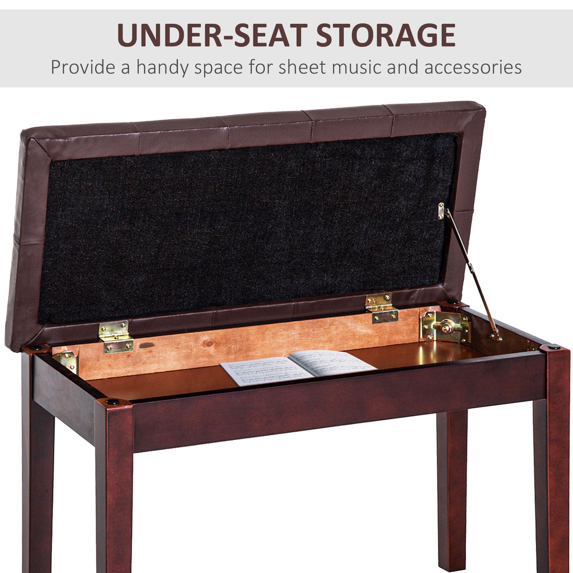 HOMCOM 2-Person Padded Piano Bench with Storage, Brown