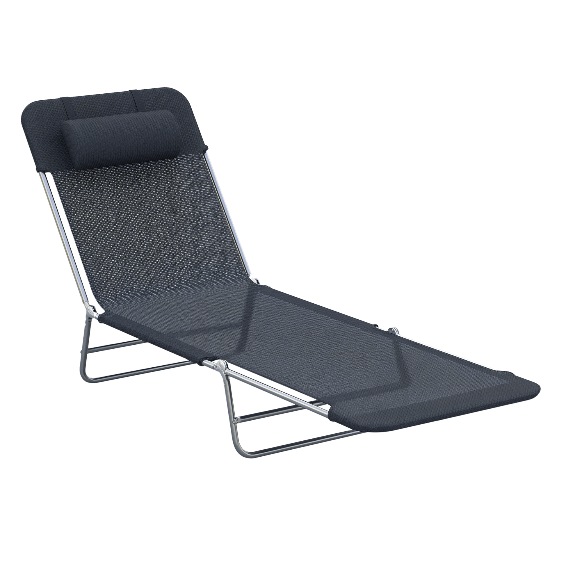 Outsunny Folding Chaise Lounge Chair with 6-Level Backrest, Black