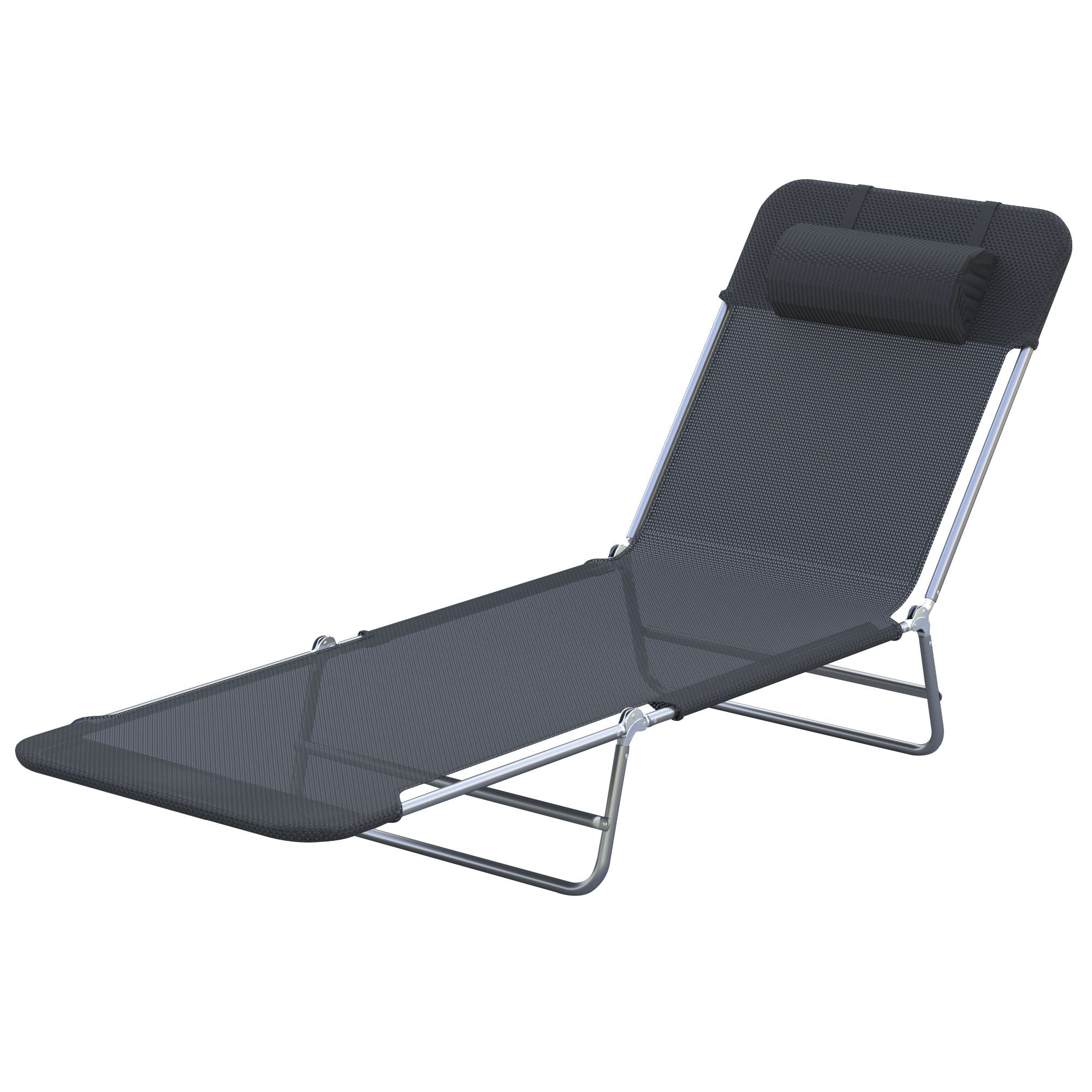 Outsunny Folding Chaise Lounge Chair with 6-Level Backrest, Black