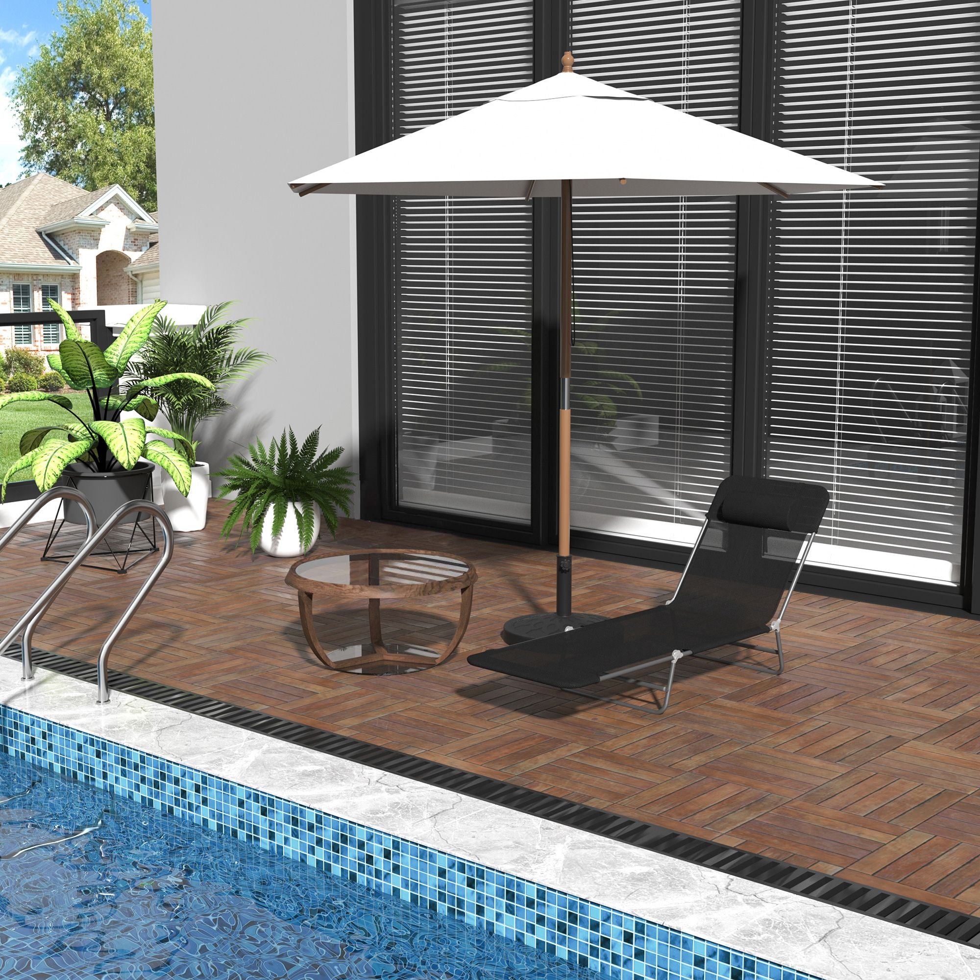 Outsunny Folding Chaise Lounge Chair with 6-Level Backrest, Black