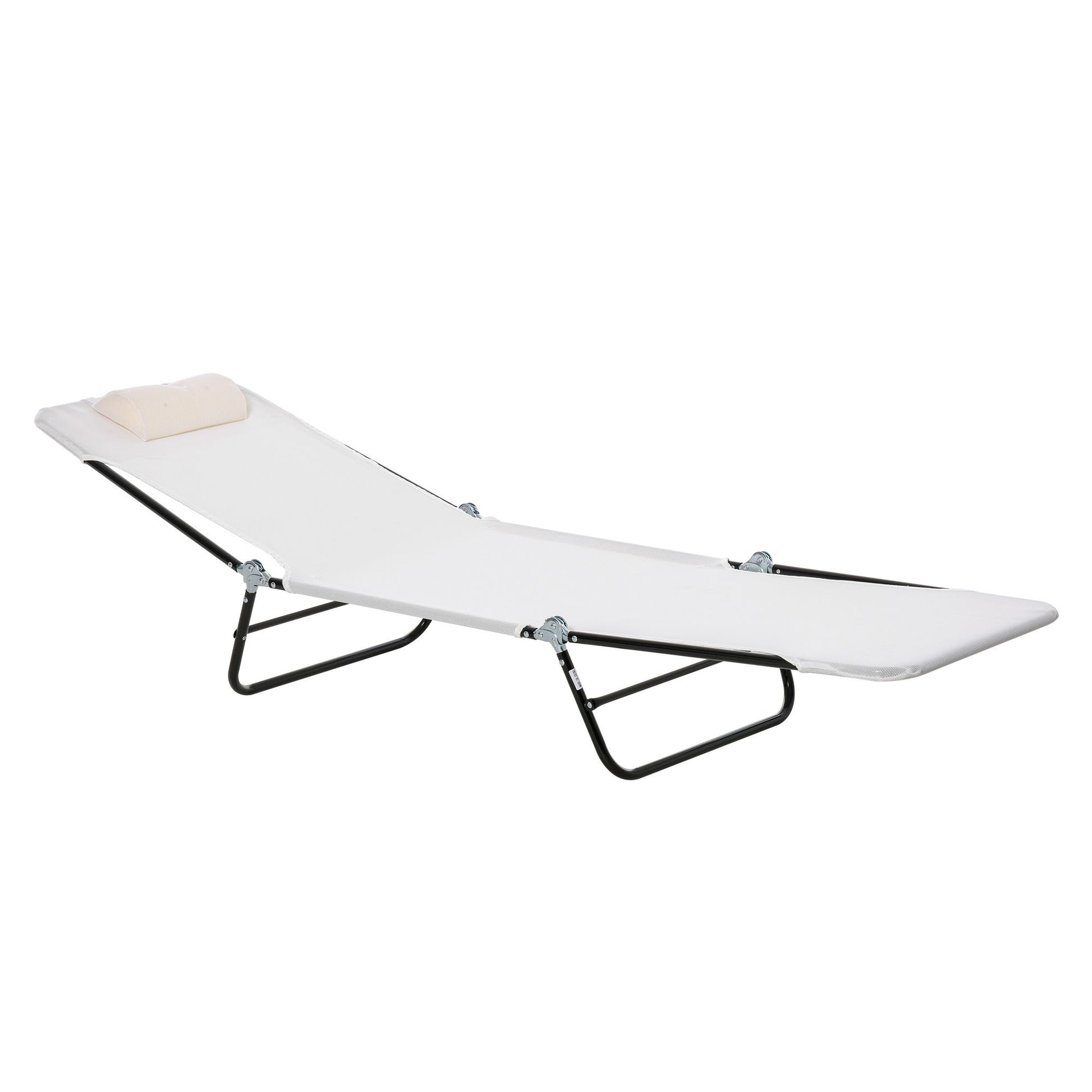 Outsunny Folding Chaise Lounge Chair with Headrest, Cream White