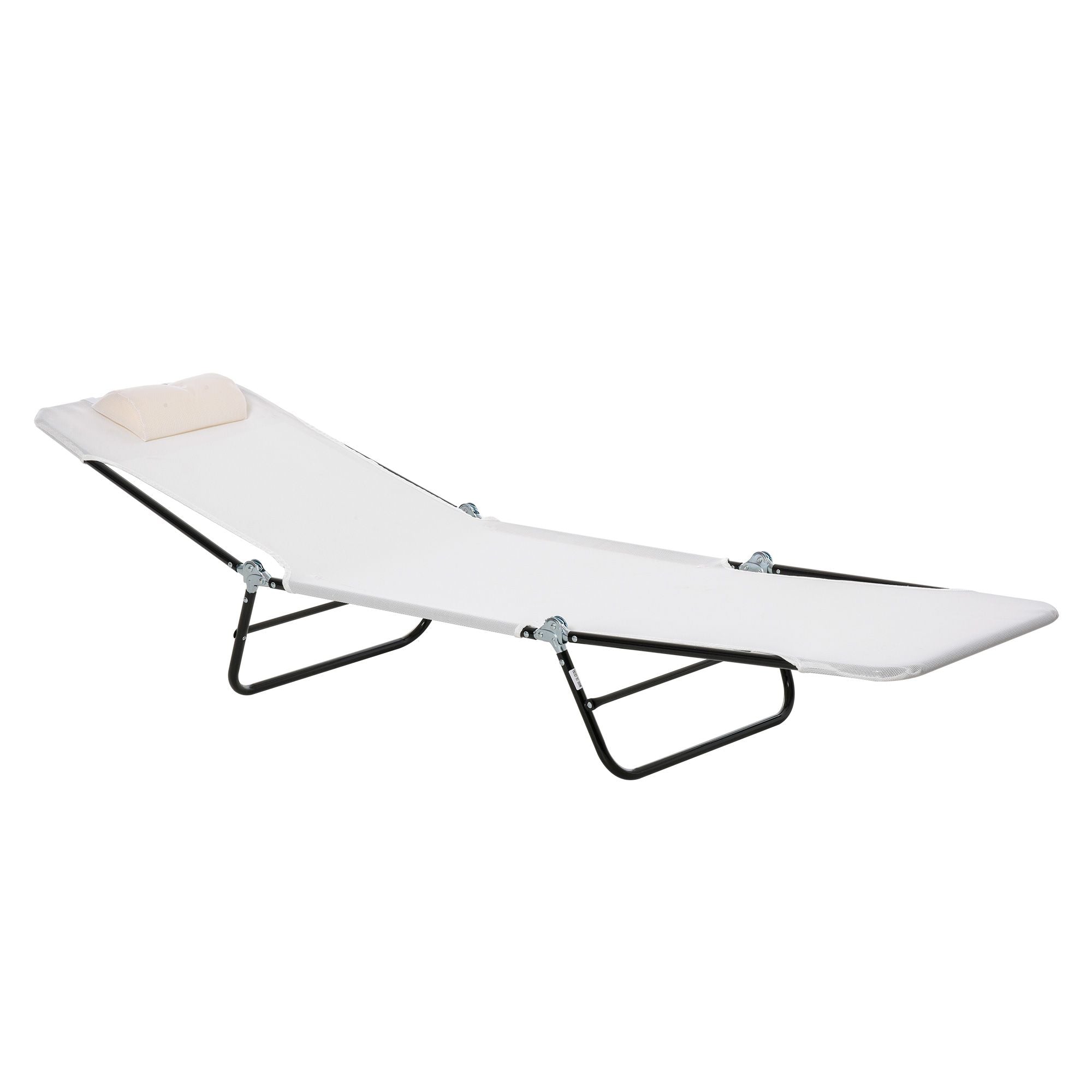 Outsunny Folding Chaise Lounge Chair with Headrest, Cream White