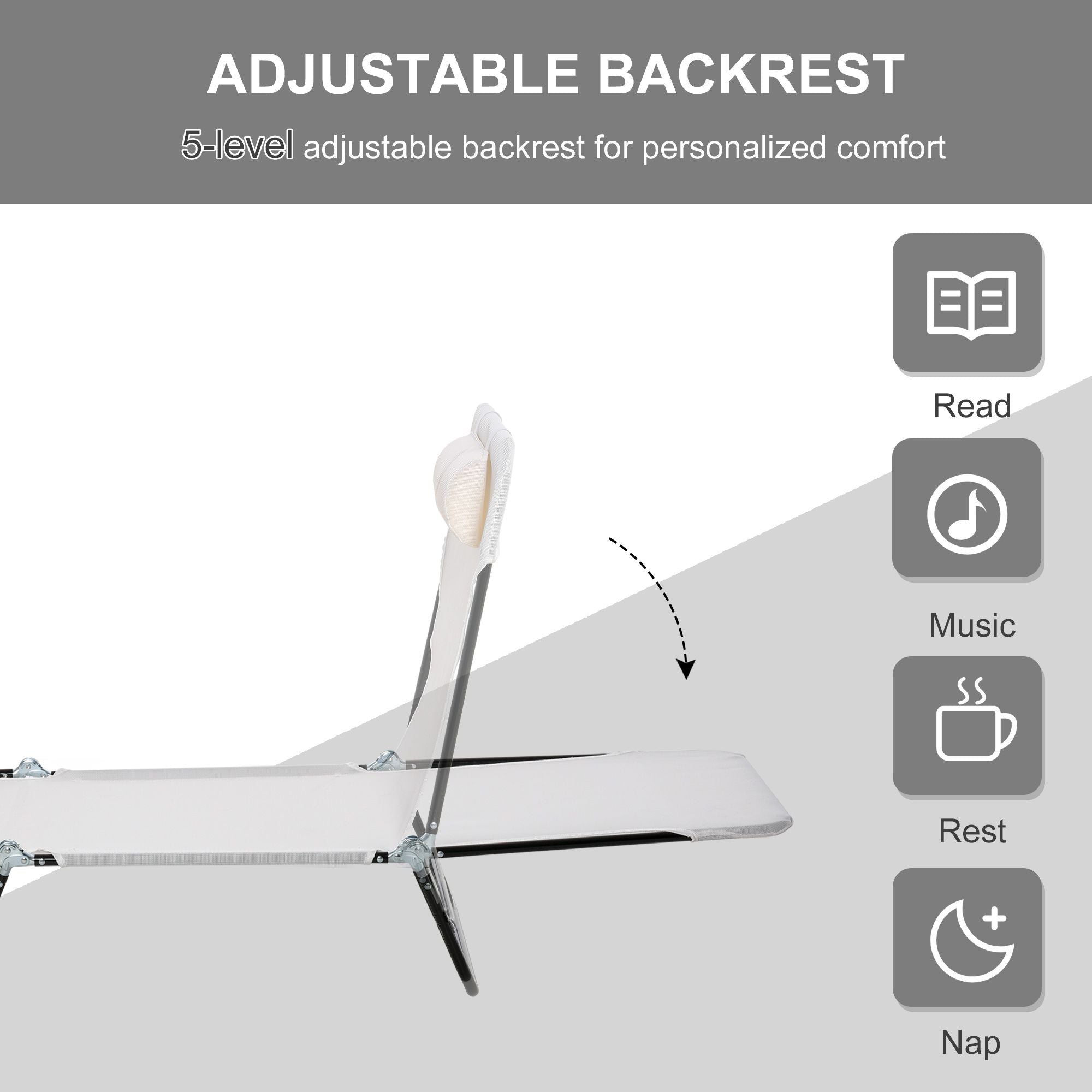 Outsunny Folding Chaise Lounge Chair with Headrest, Cream White