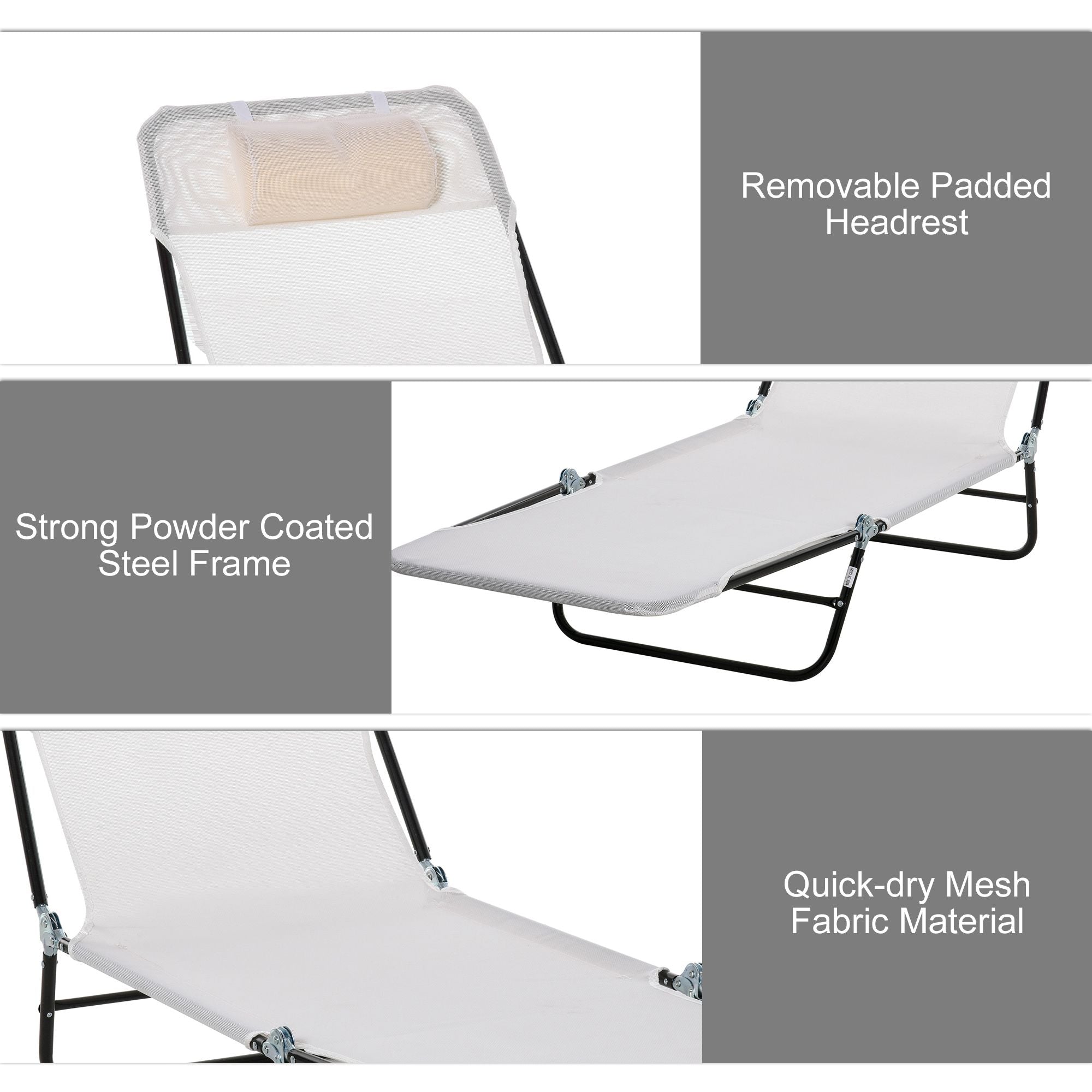 Outsunny Folding Chaise Lounge Chair with Headrest, Cream White