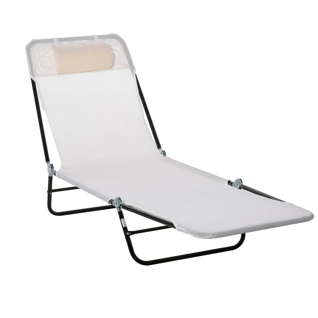 Outsunny Folding Chaise Lounge Chair with Headrest, Cream White