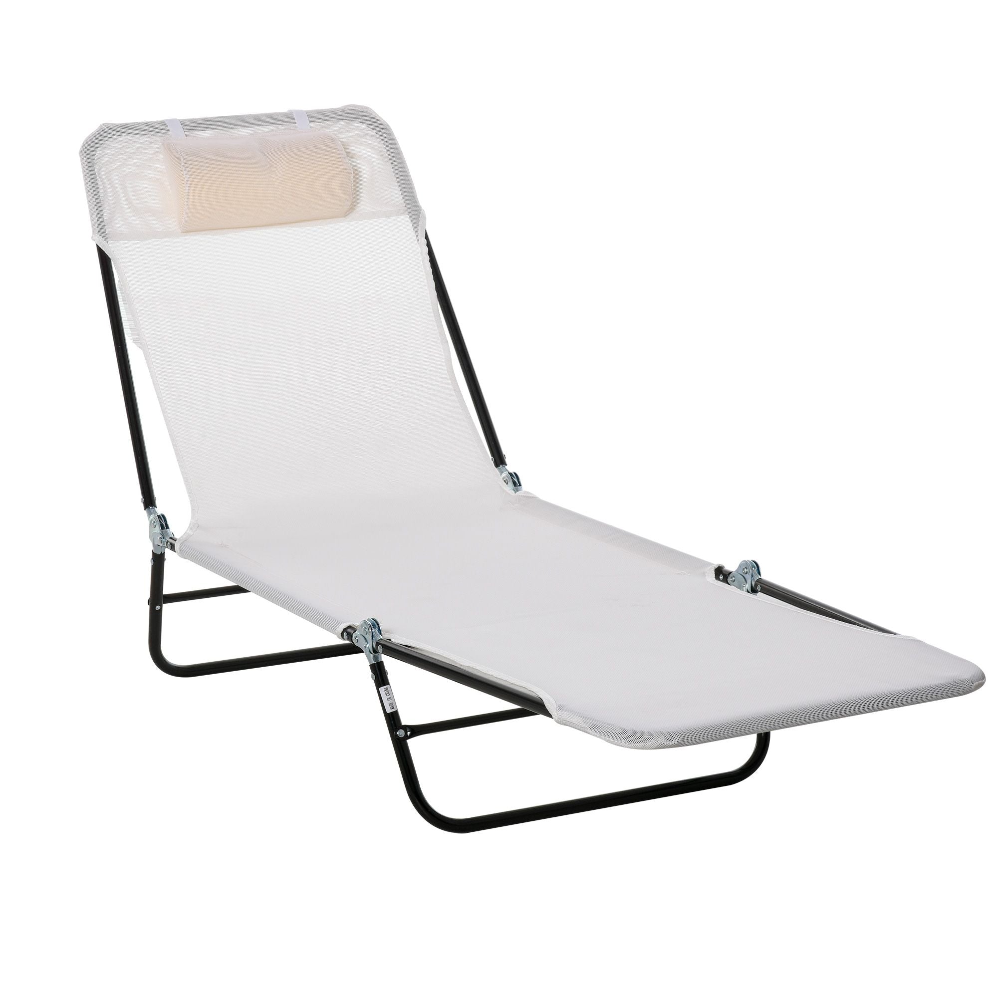 Outsunny Folding Chaise Lounge Chair with Headrest, Cream White