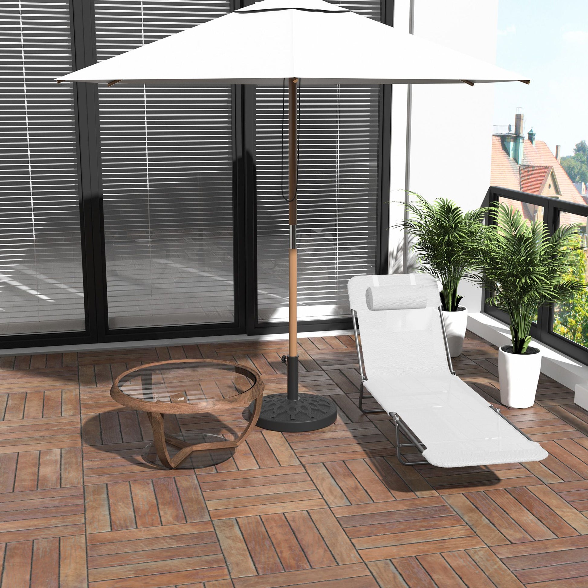 Outsunny Folding Chaise Lounge Chair with Headrest, Cream White