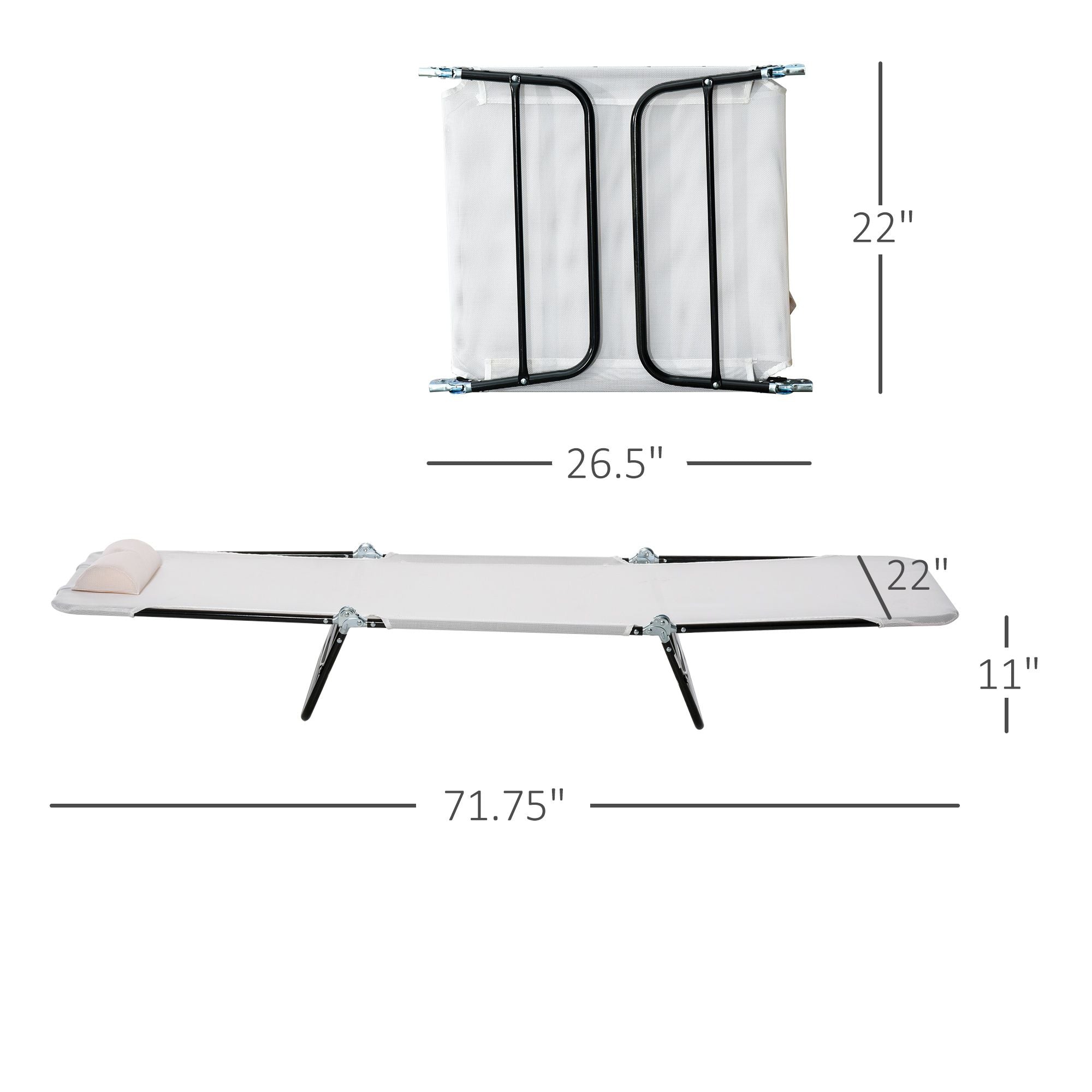 Outsunny Folding Chaise Lounge Chair with Headrest, Cream White