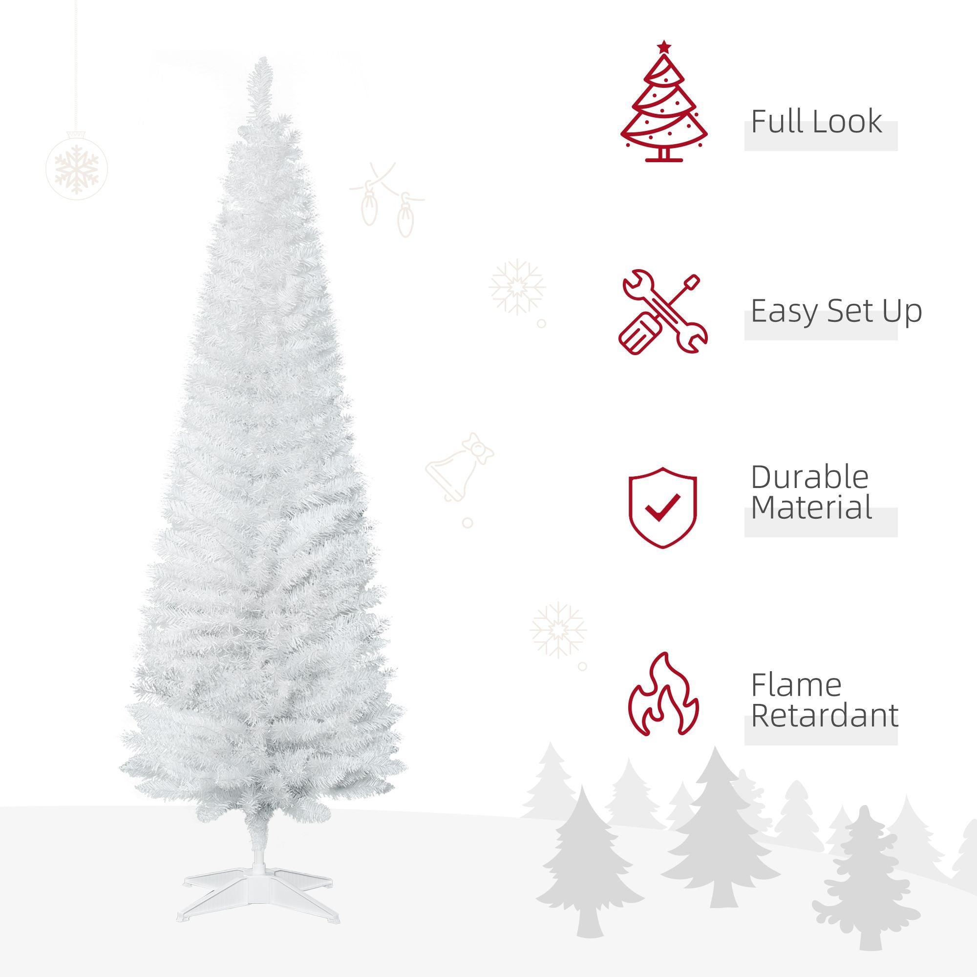 HOMCOM 6 ft Slim Artificial Christmas Tree with 390 Tips, White