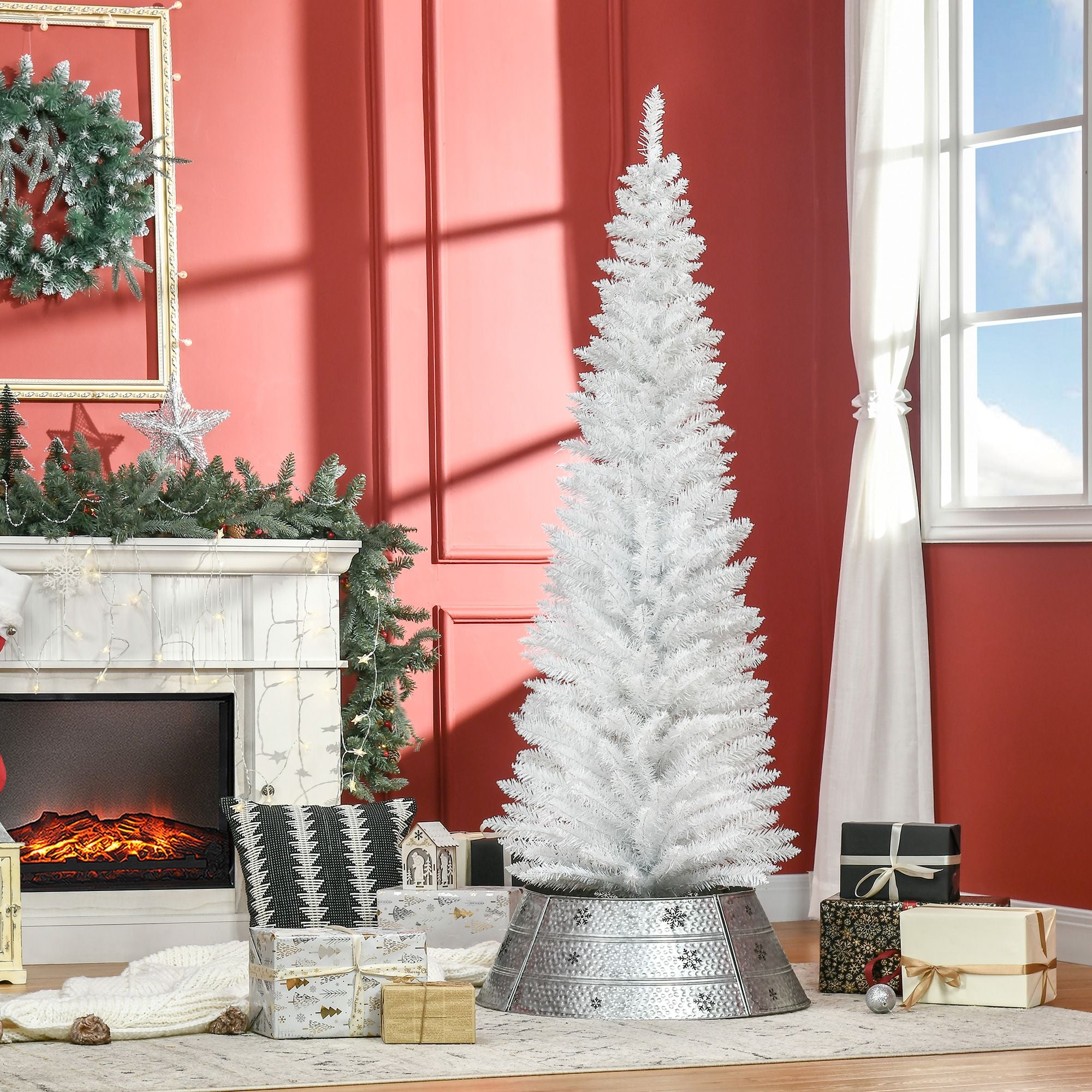 HOMCOM 6 ft Slim Artificial Christmas Tree with 390 Tips, White
