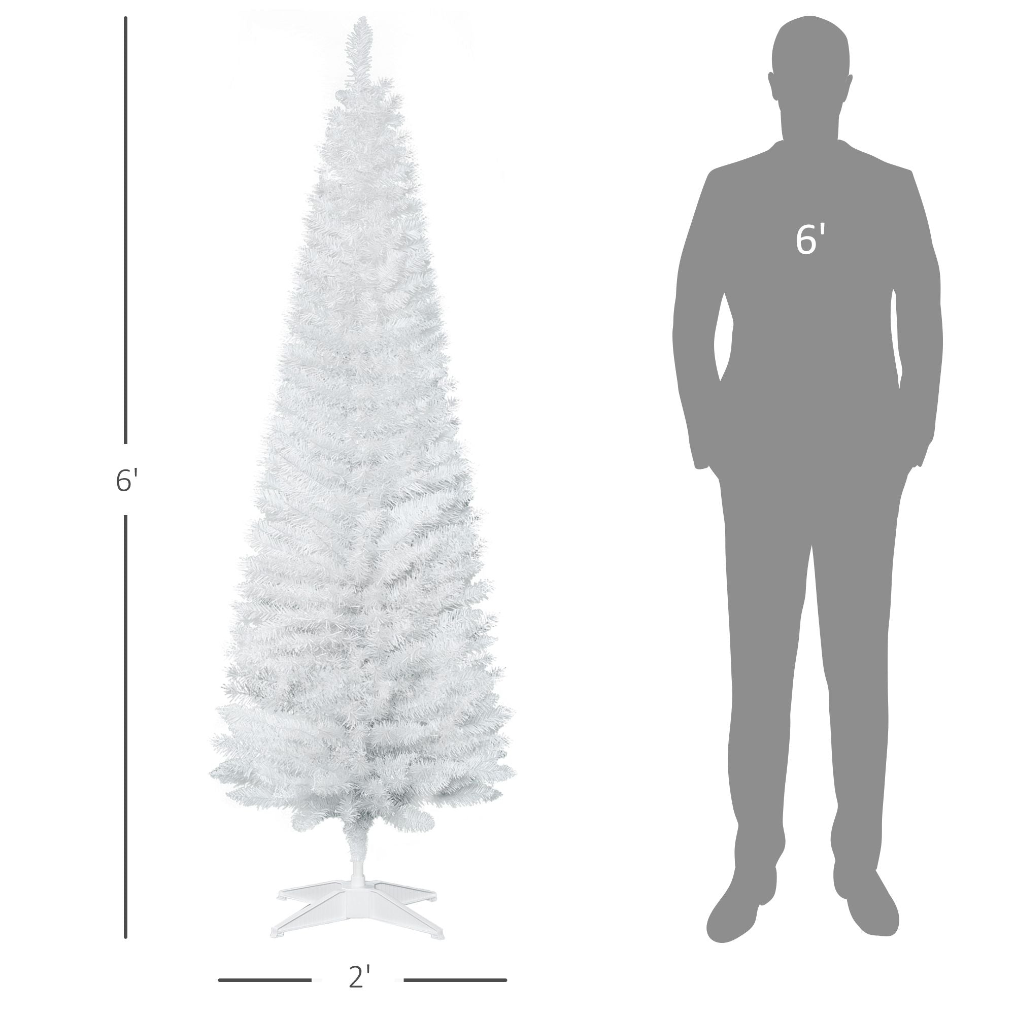 HOMCOM 6 ft Slim Artificial Christmas Tree with 390 Tips, White