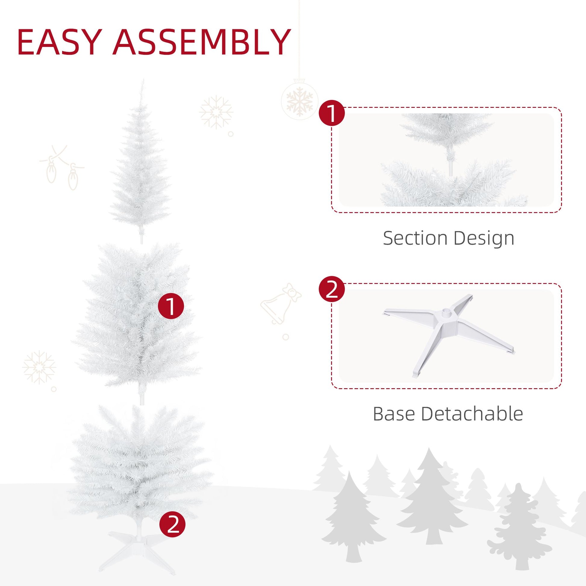 HOMCOM 6 ft Slim Artificial Christmas Tree with 390 Tips, White