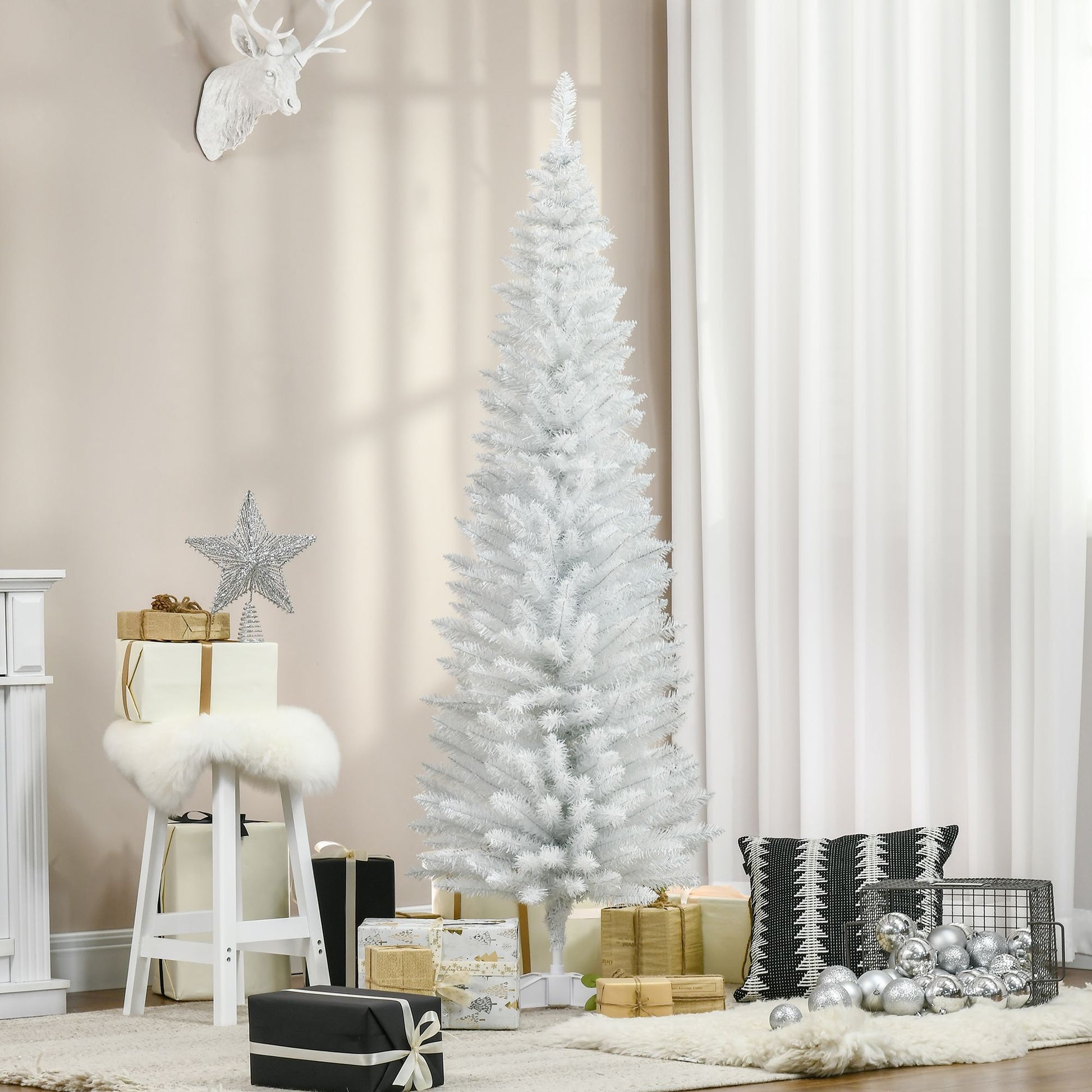 HOMCOM 6 ft Slim Artificial Christmas Tree with 390 Tips, White