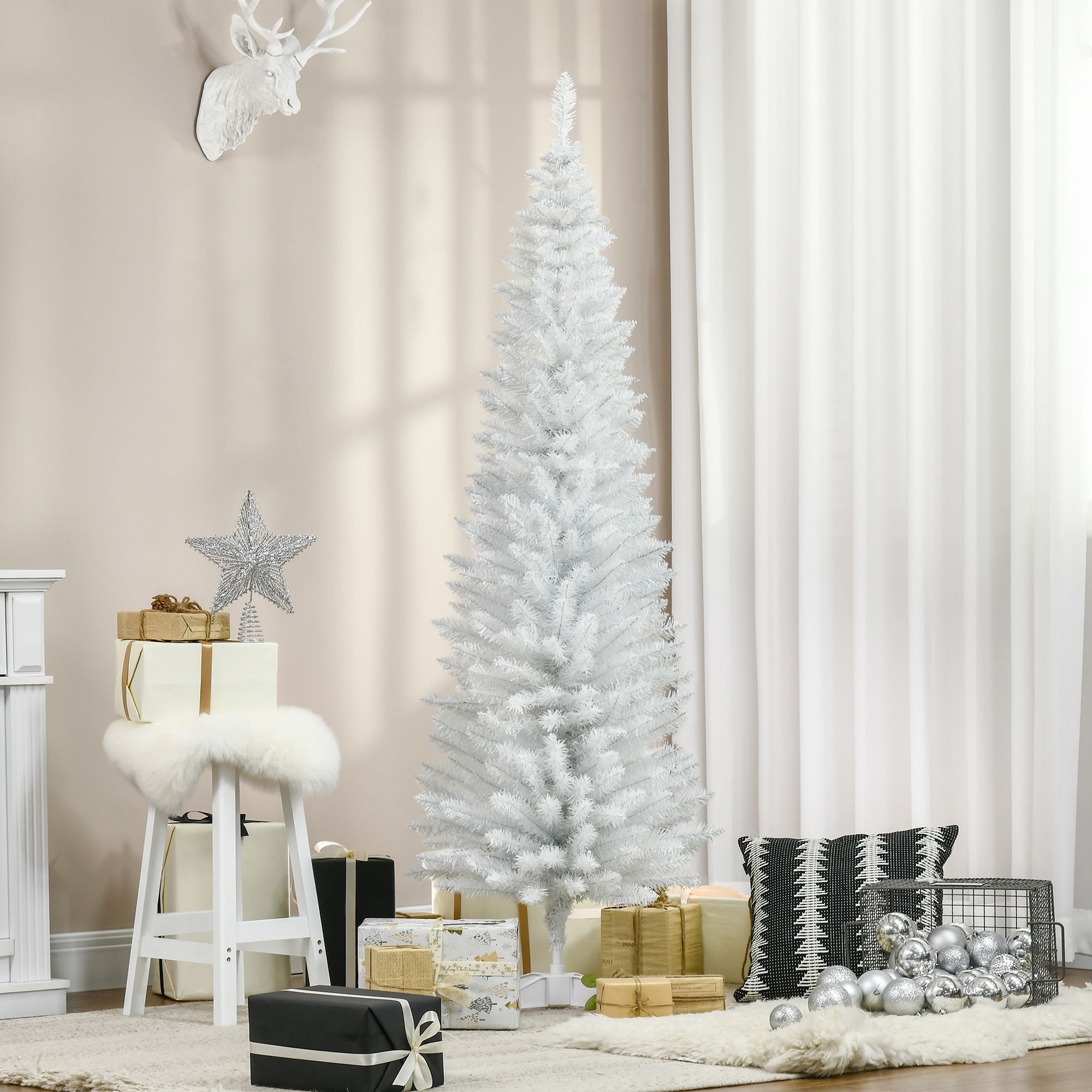 HOMCOM 6 ft Slim Artificial Christmas Tree with 390 Tips, White