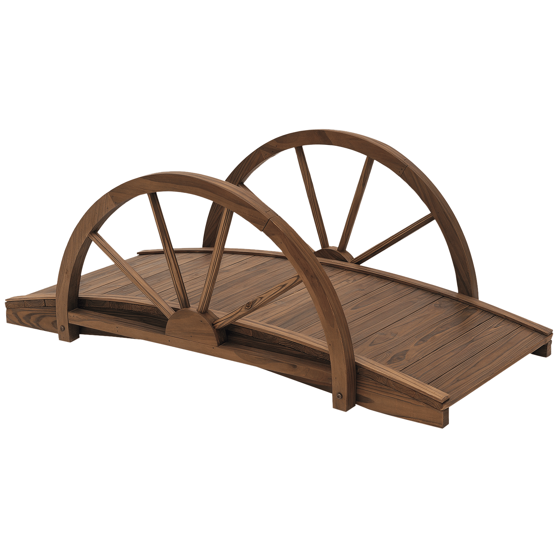 Outsunny 3.3 ft Wooden Garden Bridge with Half-Wheel Railings