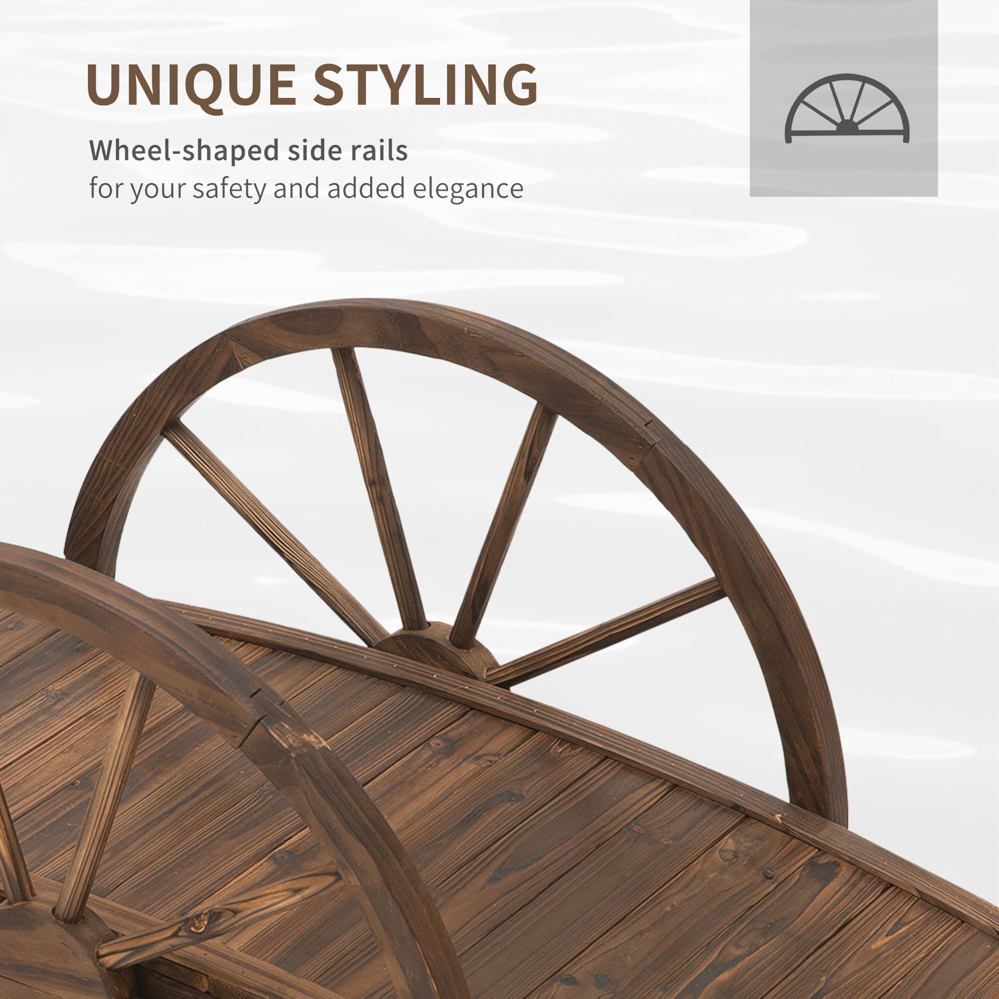 Outsunny 3.3 ft Wooden Garden Bridge with Half-Wheel Railings