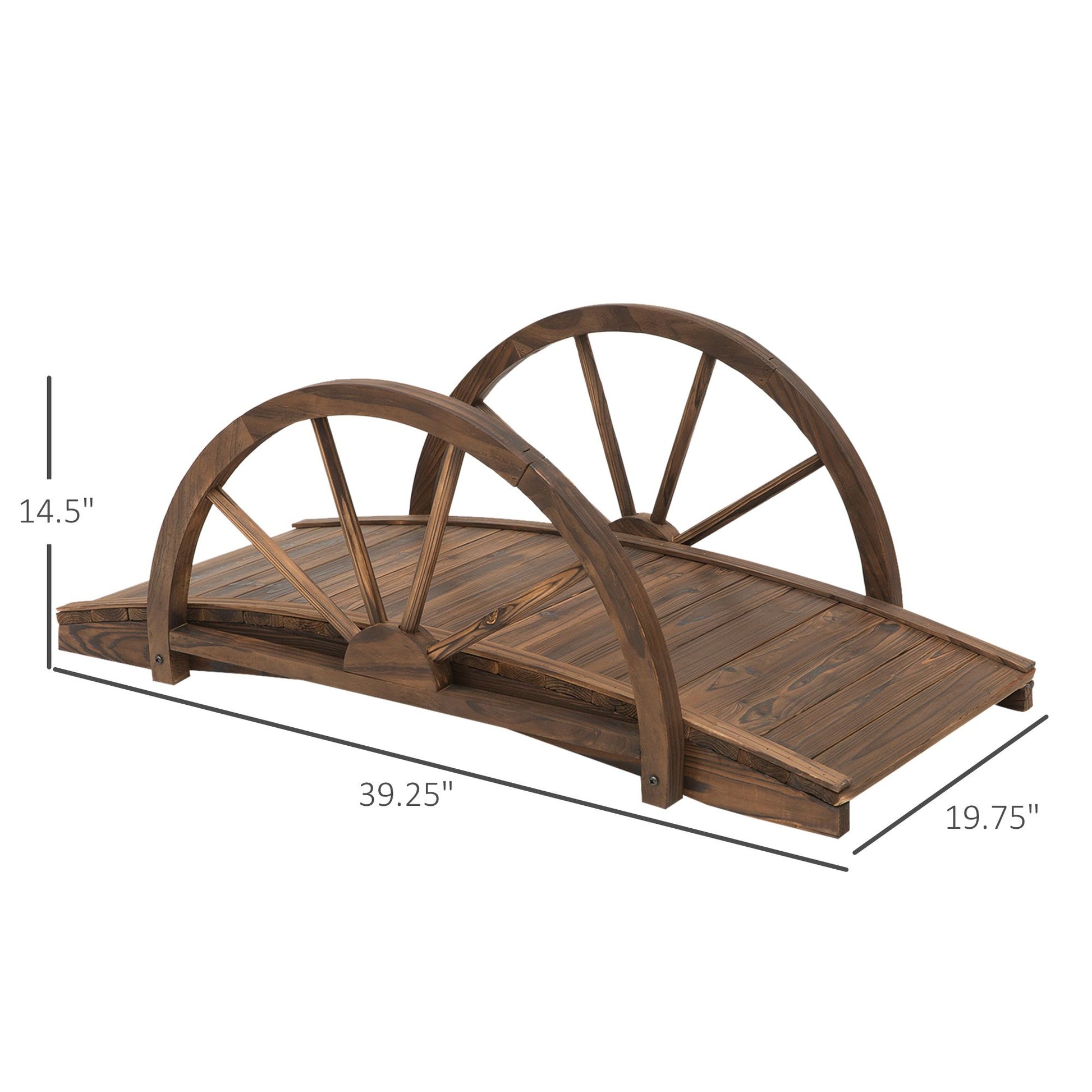 Outsunny 3.3 ft Wooden Garden Bridge with Half-Wheel Railings