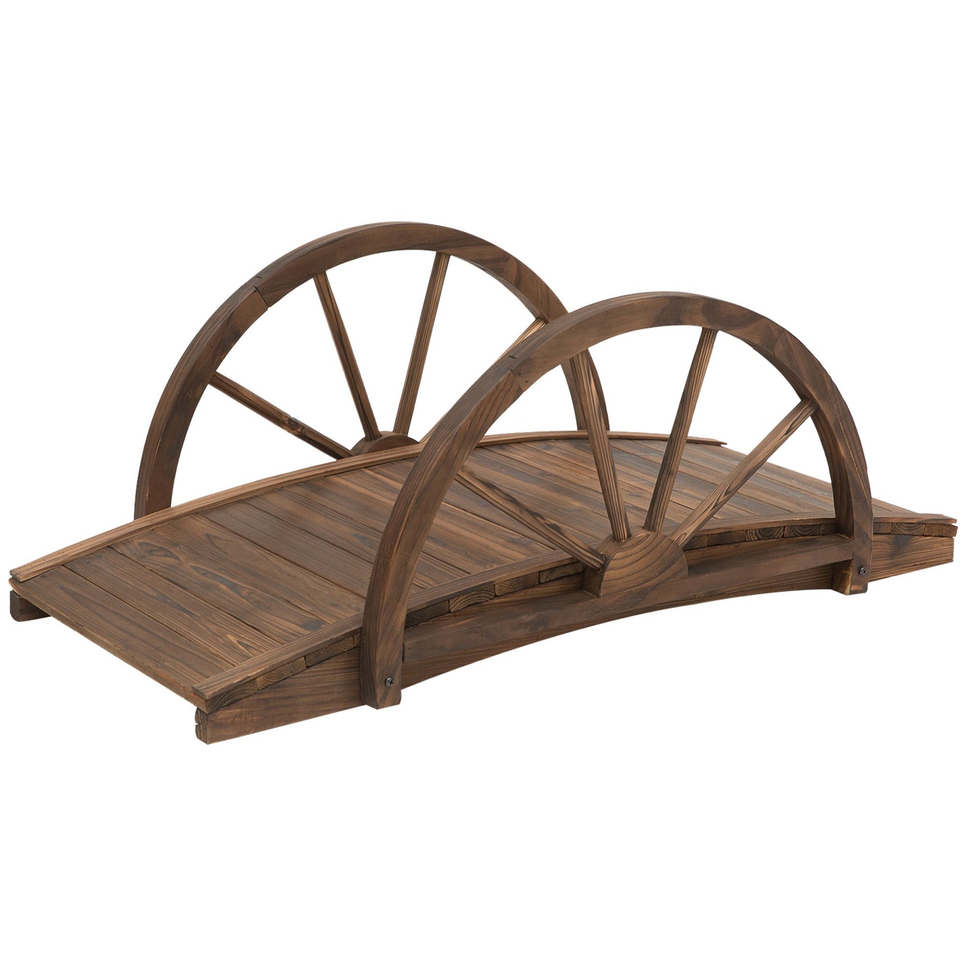 Outsunny 3.3 ft Wooden Garden Bridge with Half-Wheel Railings