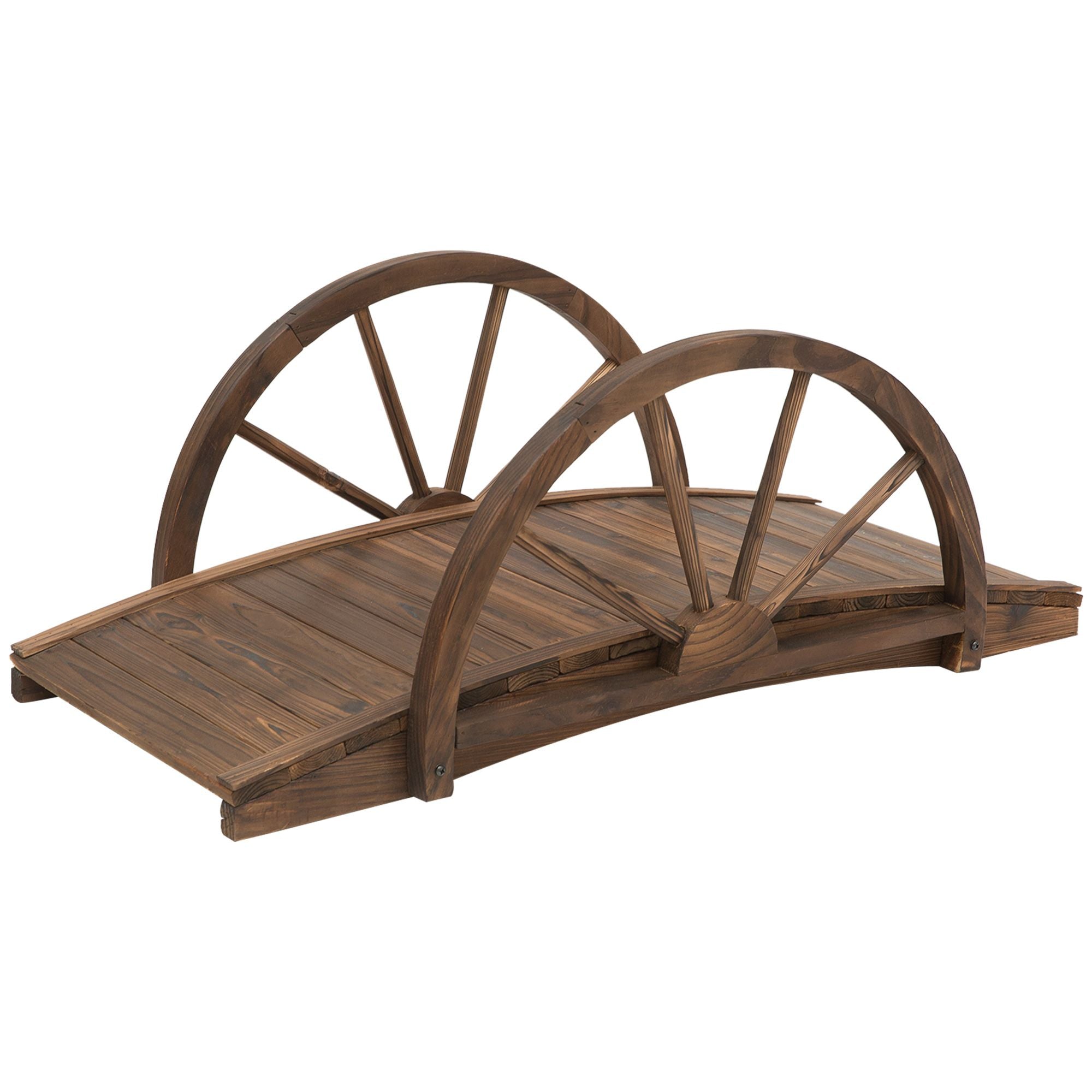 Outsunny 3.3 ft Wooden Garden Bridge with Half-Wheel Railings