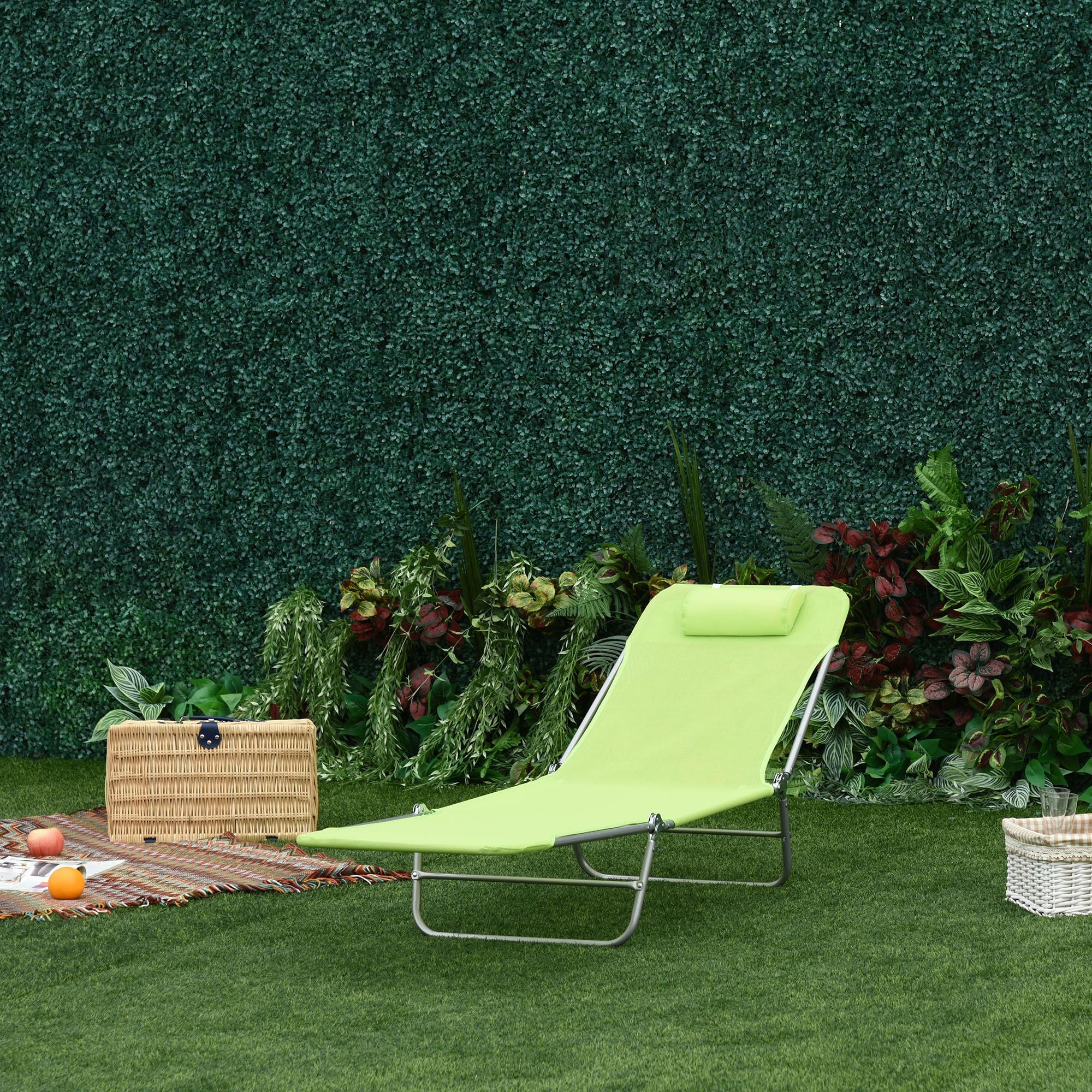 Outsunny Folding Chaise Lounge Chair with 6-Level Backrest, Green