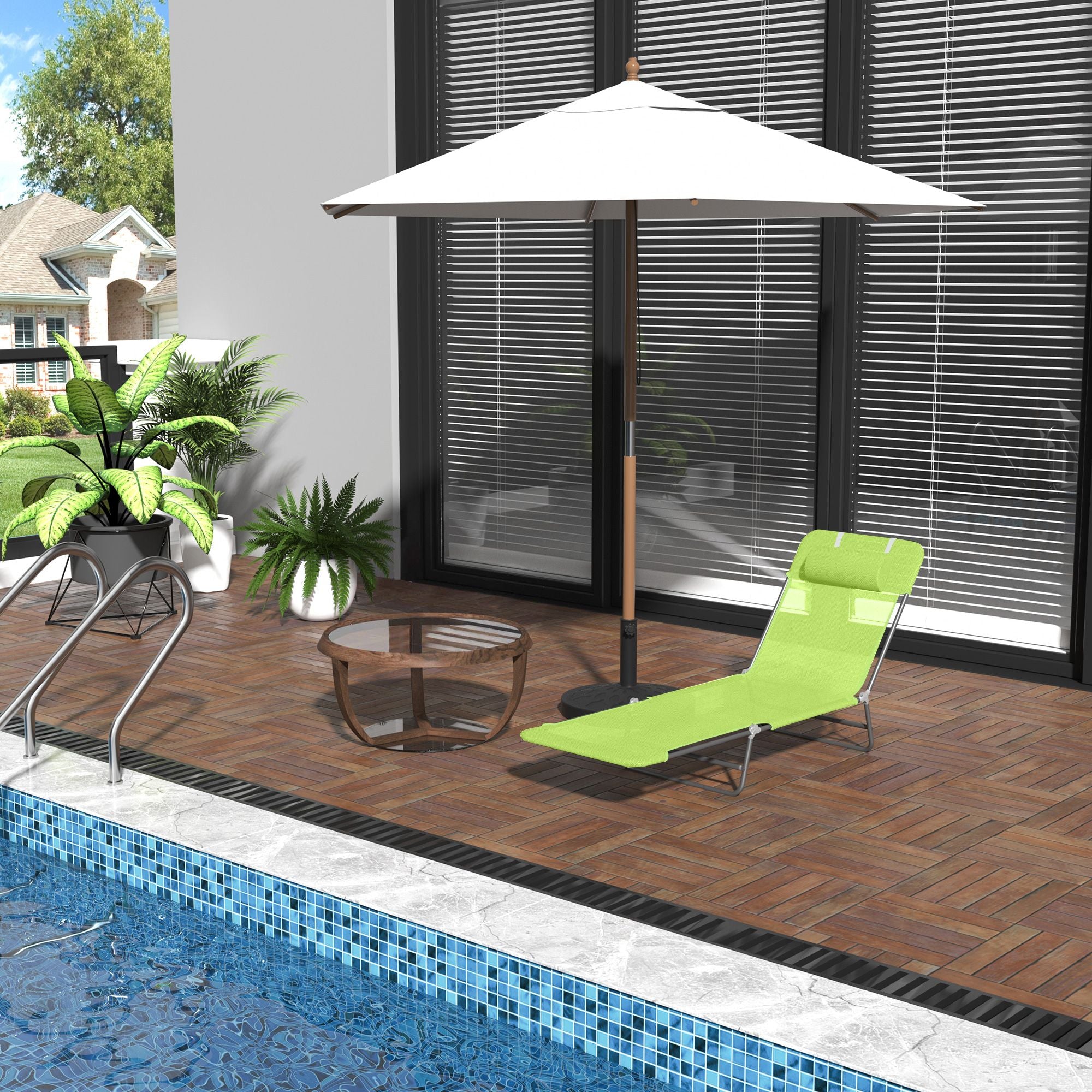 Outsunny Folding Chaise Lounge Chair with 6-Level Backrest, Green