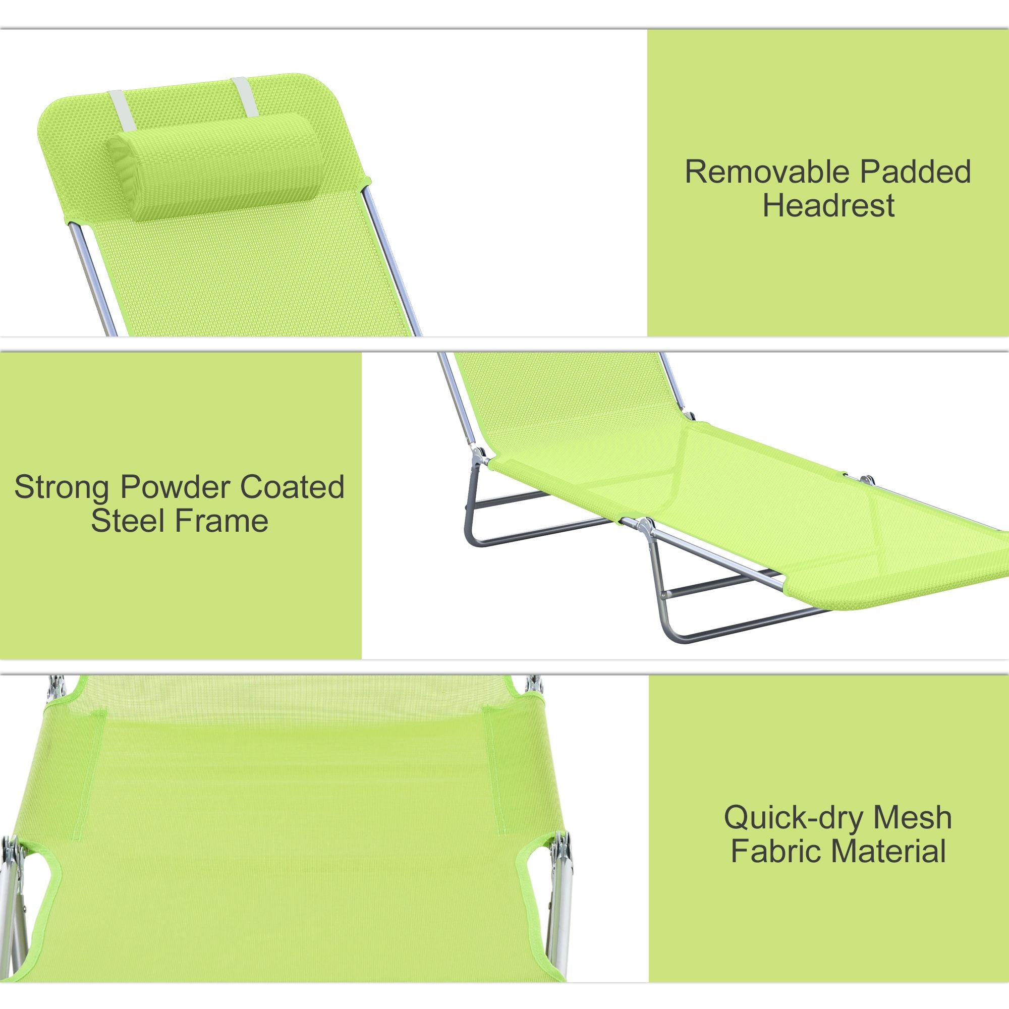 Outsunny Folding Chaise Lounge Chair with 6-Level Backrest, Green