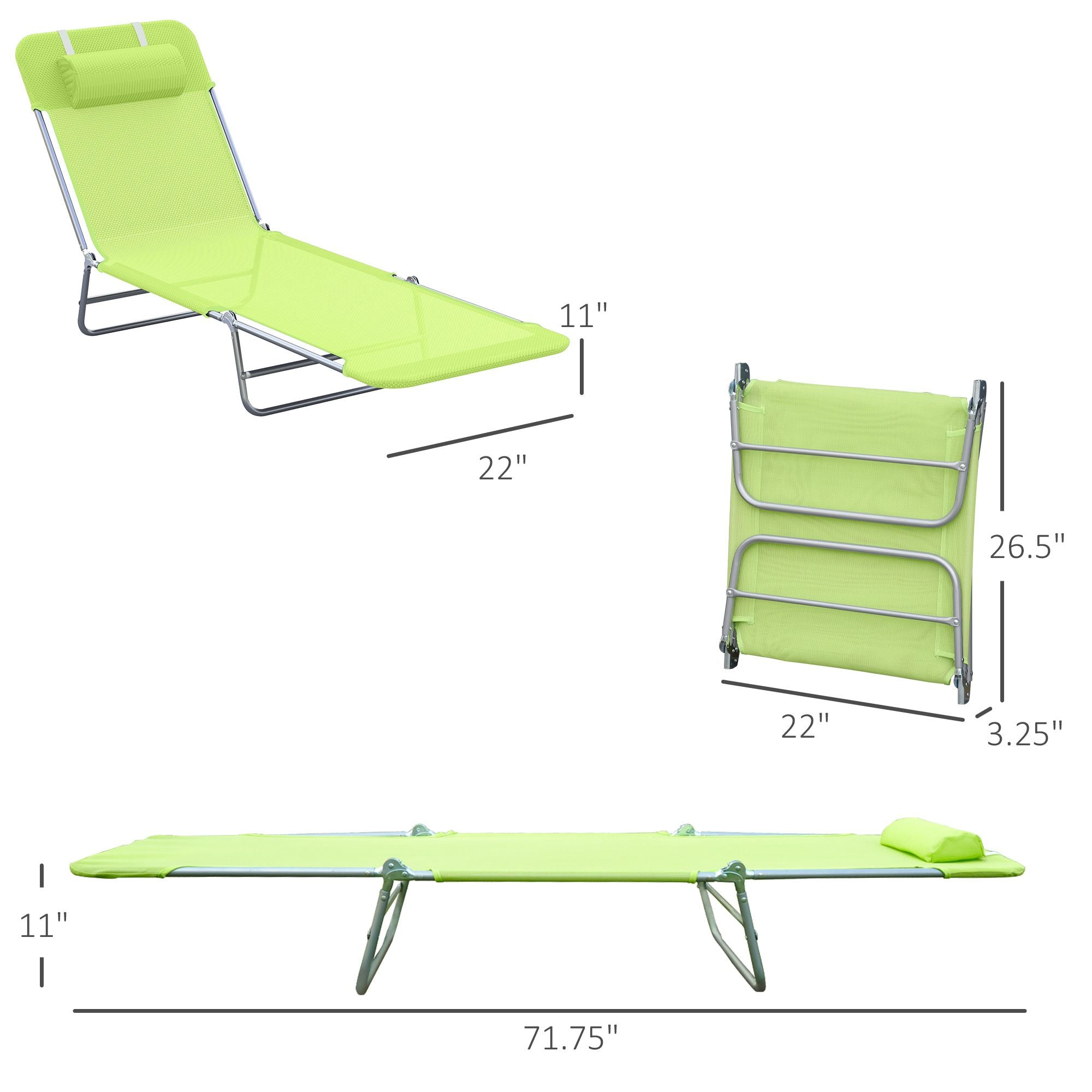 Outsunny Folding Chaise Lounge Chair with 6-Level Backrest, Green