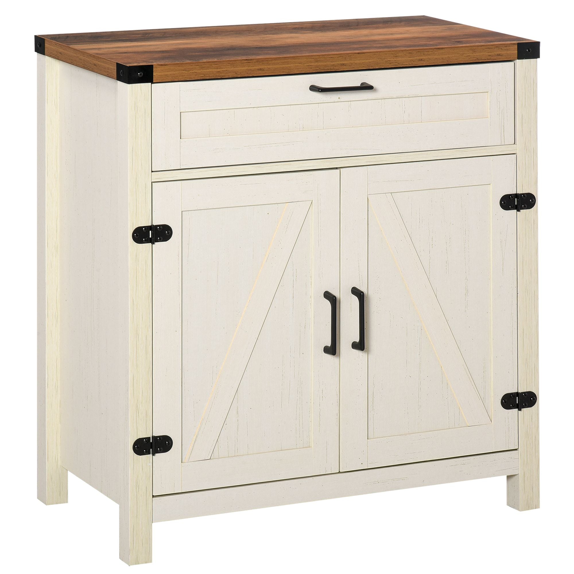 HOMCOM Farmhouse Kitchen Buffet Sideboard Cabinet with Drawer and Shelf, White