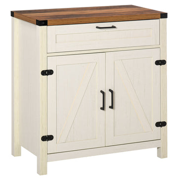 HOMCOM Farmhouse Kitchen Buffet Sideboard Cabinet with Drawer and Shelf, White